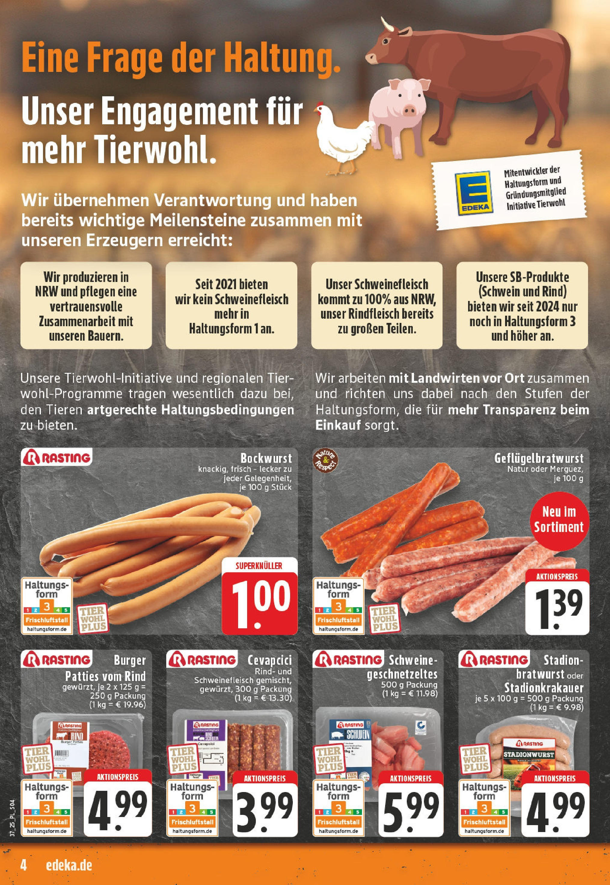 Edeka prospekt Goch (ab 07.09.2025) » Angebote Online | Seite: 4 | Produkte: Bratwurst, Burger, Schweinefleisch, Rindfleisch Edeka prospekt Goch (ab 07.09.2025) » Angebote Online | Seite: 4 | Produkte: Bratwurst, Burger, Schweinefleisch, Rindfleisch