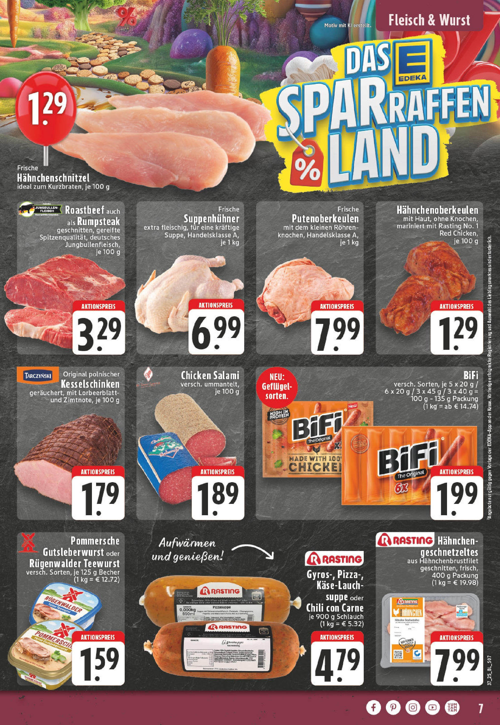 Edeka prospekt Adenau / Eifel (ab 07.09.2025) » Angebote Online | Seite: 7 | Produkte: Rumpsteak, Hahnchen, Wurst, Salami Edeka prospekt Adenau / Eifel (ab 07.09.2025) » Angebote Online | Seite: 7 | Produkte: Rumpsteak, Hahnchen, Wurst, Salami