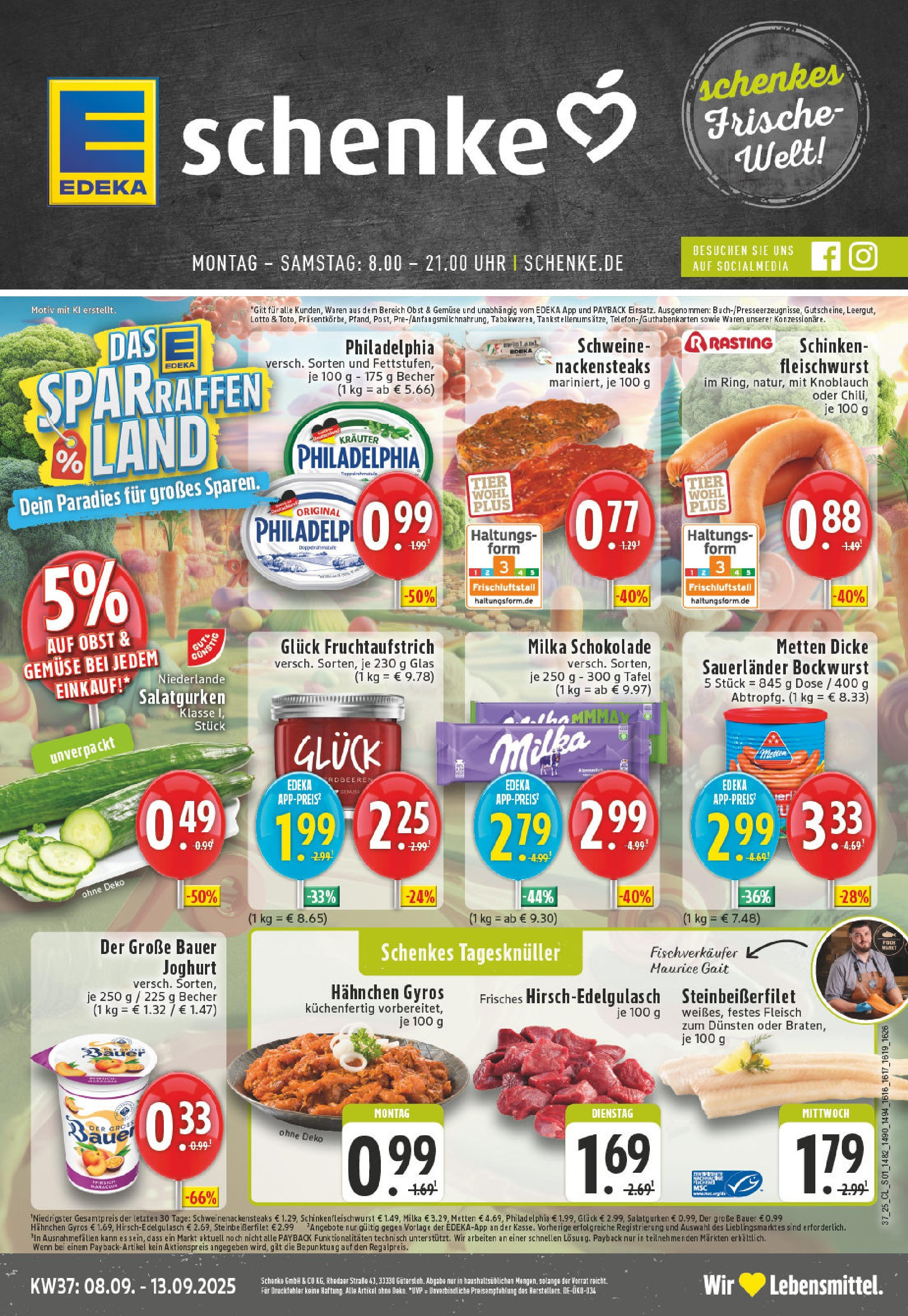Edeka prospekt Harsewinkel	 (ab 07.09.2025) » Angebote Online | Seite: 1 | Produkte: Nackensteaks, Philadelphia, Fleisch, Uhr