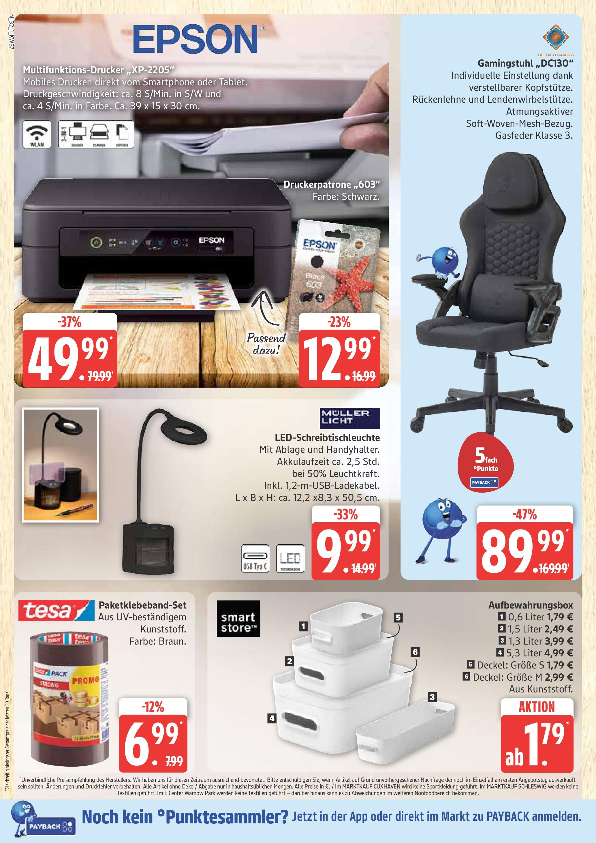 Marktkauf - Marktkauf: Wochenangebote (ab 07.09.2025) » Angebote online | Seite: 32 | Produkte: Epson, USB, Gamingstuhl, Smartphone