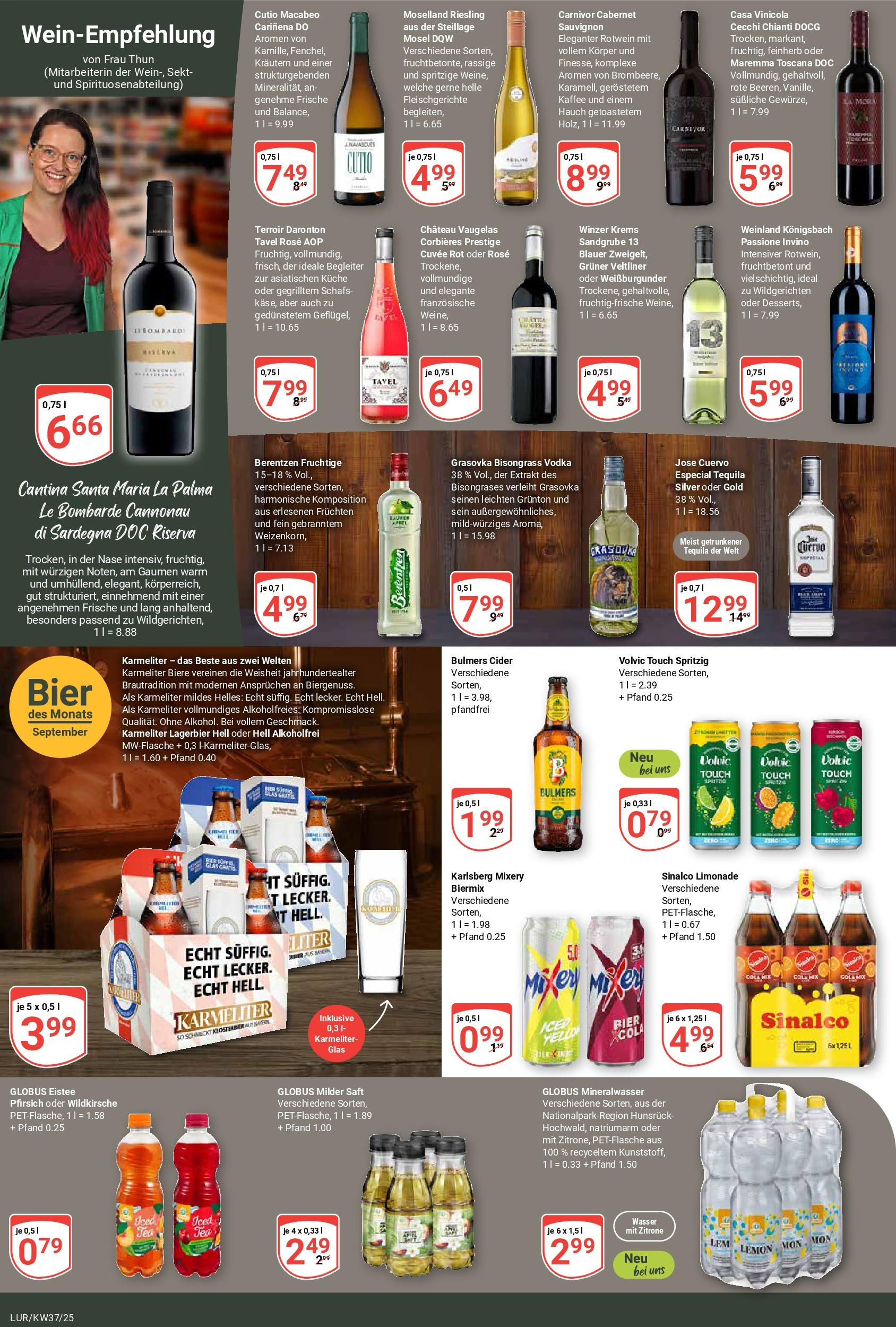 Globus prospekt Hamburg	 (ab 07.09.2025) » Angebote online | Seite: 15 | Produkte: Bier, Rotwein, Saft, Volvic
