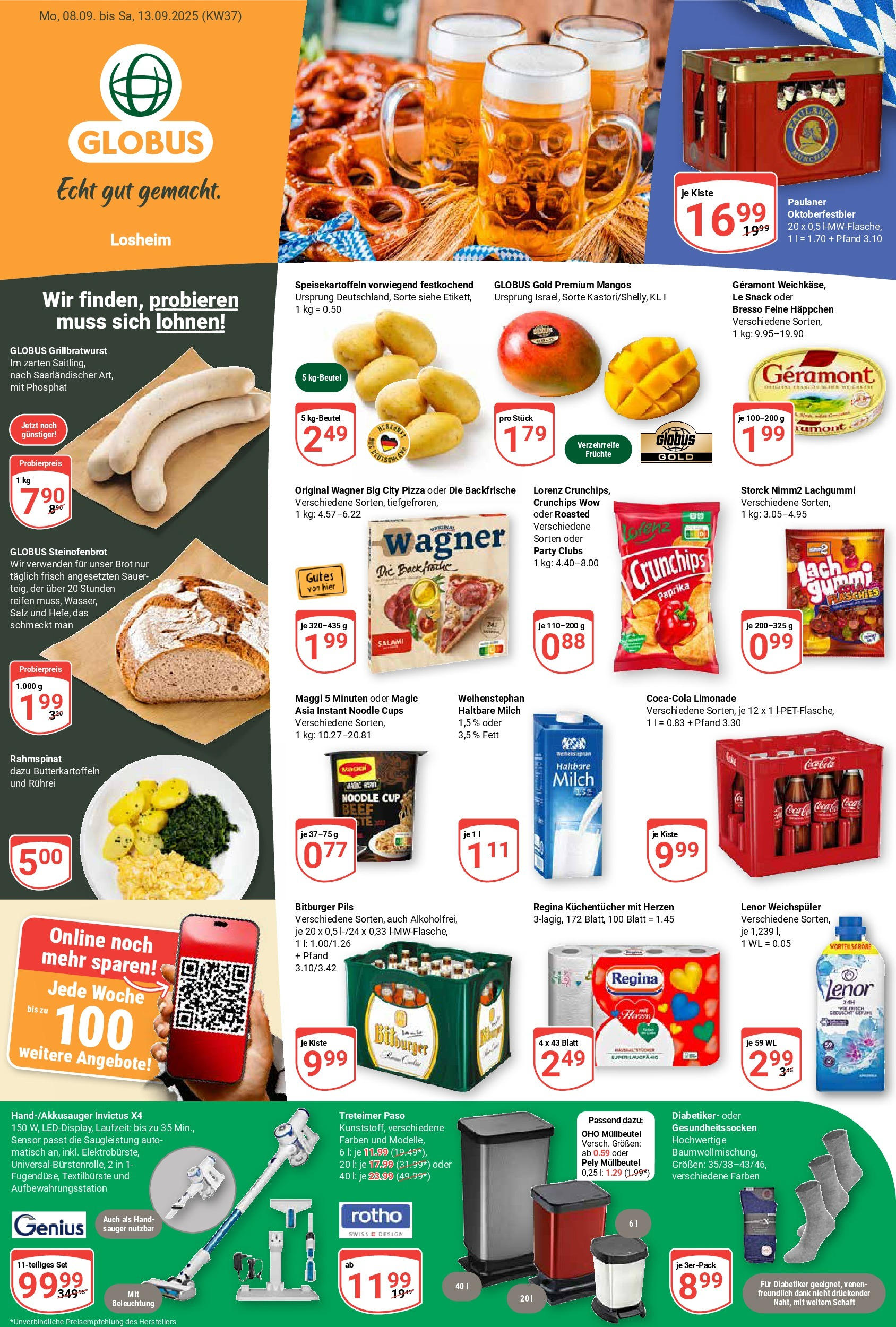 Globus prospekt Losheim Am See	 (ab 07.09.2025) » Angebote online | Seite: 3 | Produkte: Bitburger, Milch, Paprika, Salami