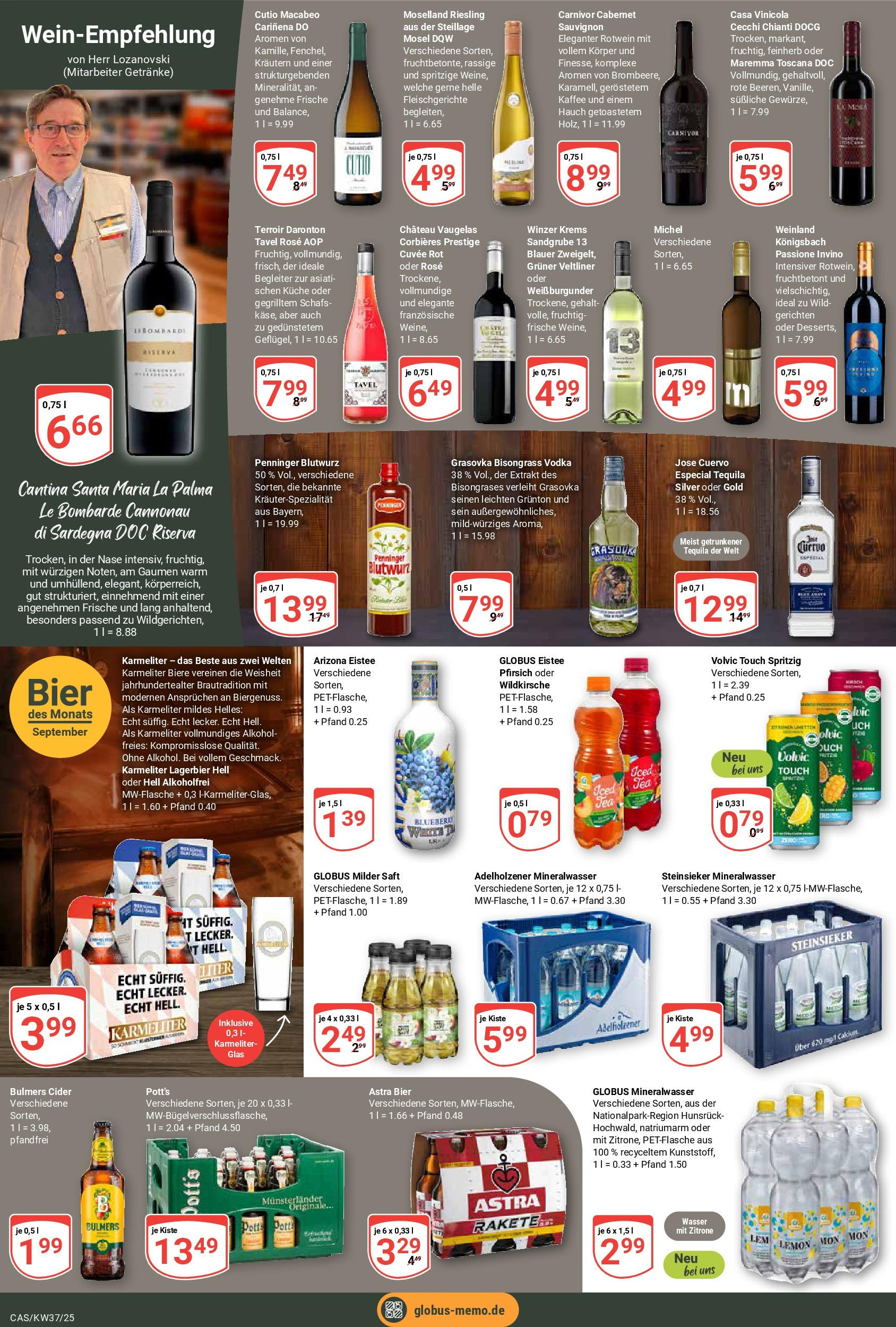 Globus prospekt Castrop-Rauxel	 (ab 07.09.2025) » Angebote online | Seite: 15 | Produkte: Kaffee, Rotwein, Astra, Saft