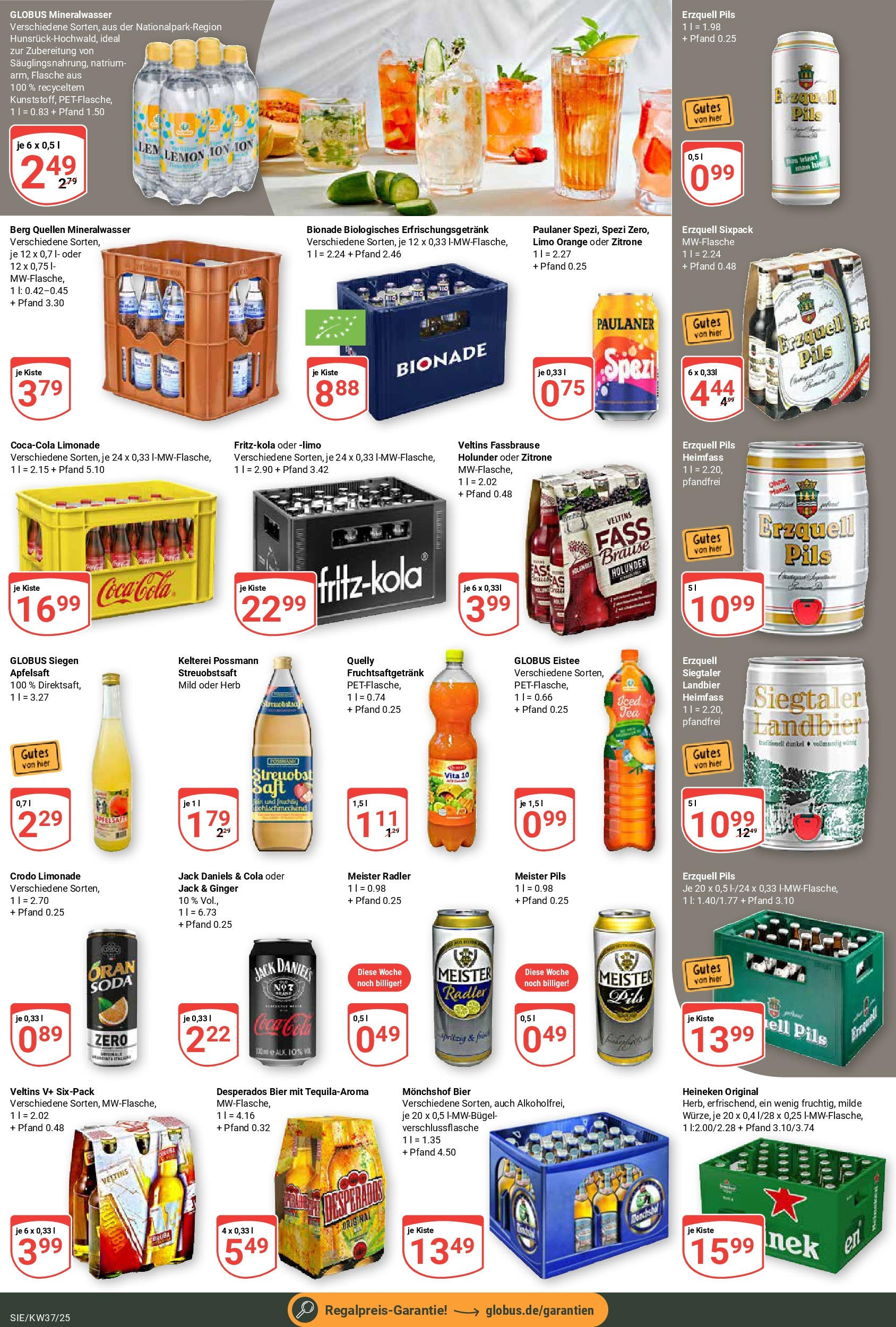 Globus prospekt Siegen	 (ab 07.09.2025) » Angebote online | Seite: 21 | Produkte: Bionade, Mineralwasser, Saft, Paulaner