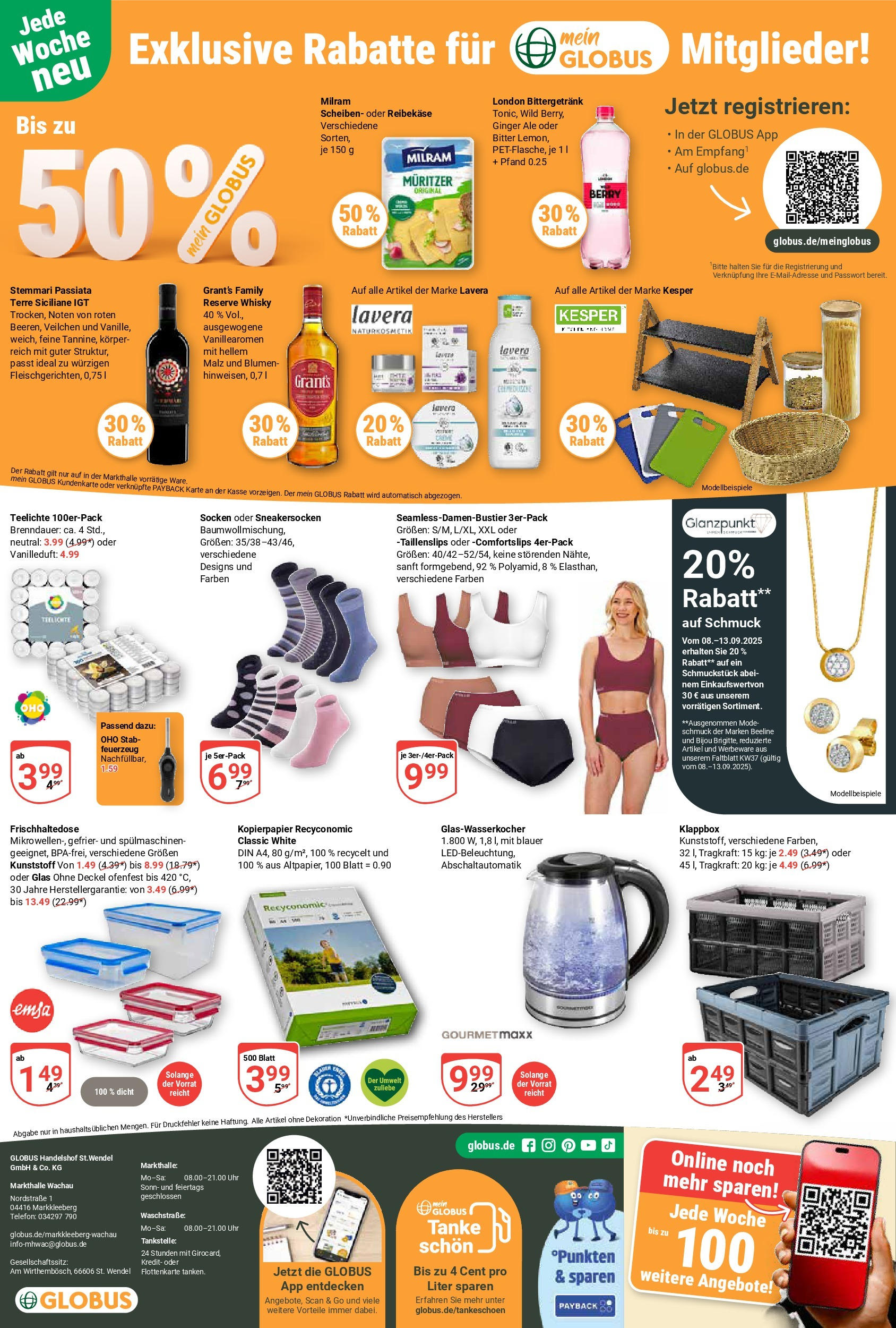 Globus prospekt Markkleeberg (ab 07.09.2025) » Angebote ab Montag | Seite: 24 | Produkte: Milram, Socken, Reibekase, Telefon Globus prospekt Markkleeberg (ab 07.09.2025) » Angebote online | Seite: 24 | Produkte: Milram, Socken, Reibekase, Telefon