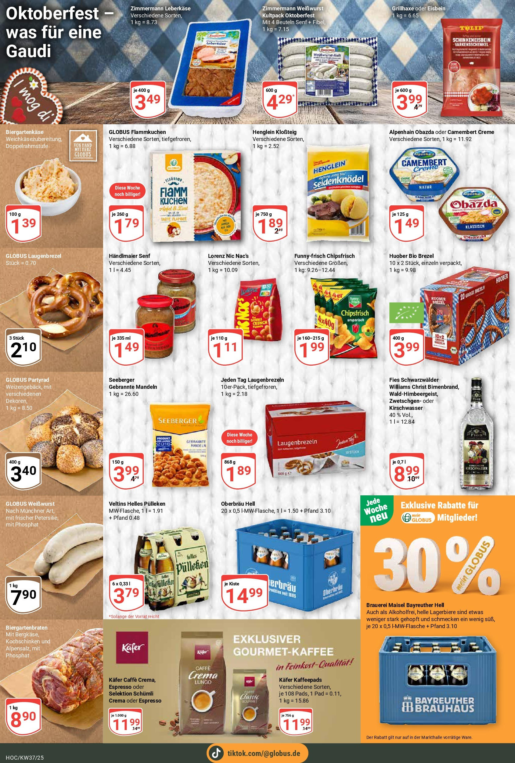 Globus prospekt Hockenheim	 (ab 07.09.2025) » Angebote online | Seite: 23 | Produkte: Bayreuther hell, Kaffeepads, Kuchen, Leberkase