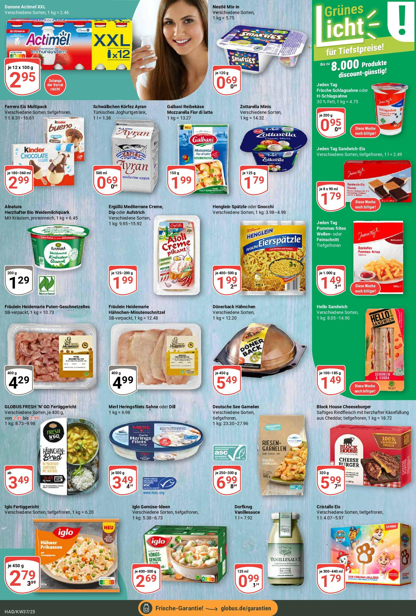 Globus prospekt Halle (saale)	 (ab 07.09.2025) » Angebote online | Seite: 9 | Produkte: Creme, Reibekase, Sahne, Eis
