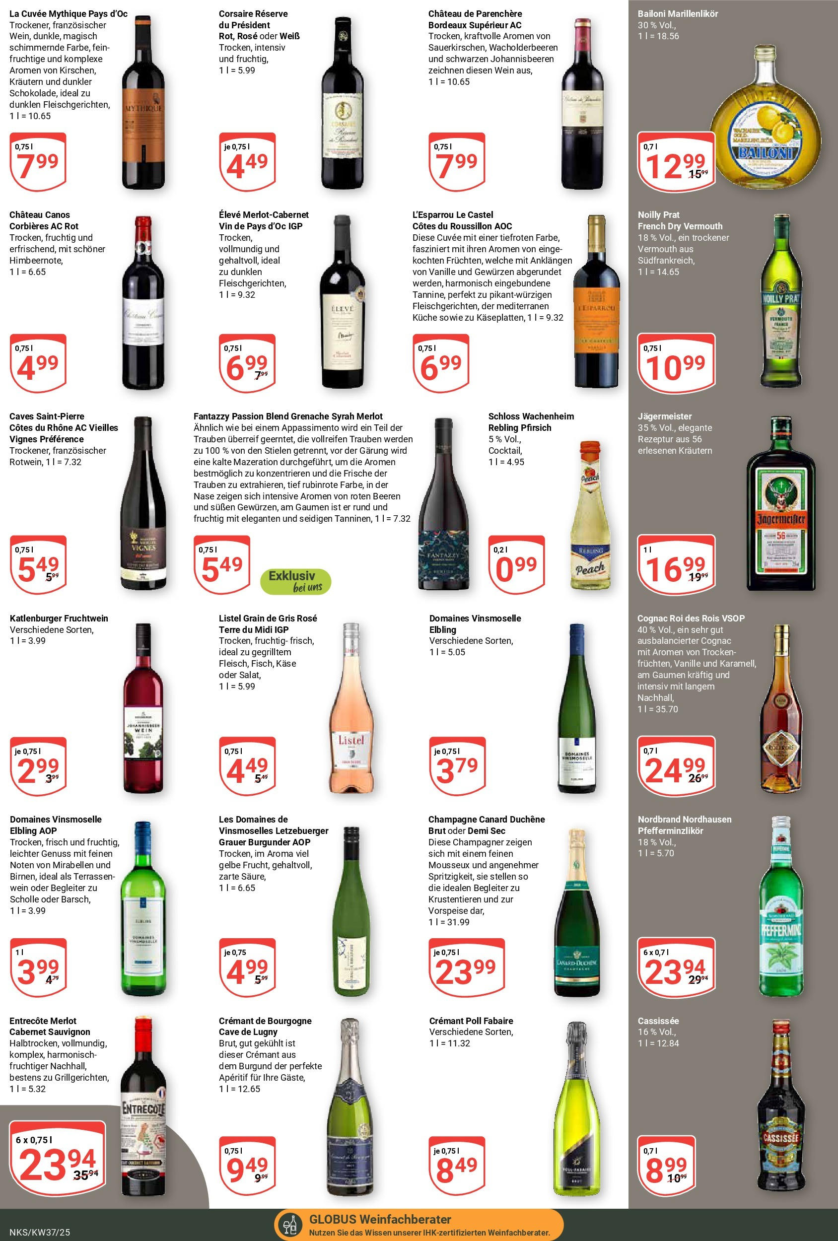 Globus prospekt Neunkirchen	 (ab 07.09.2025) » Angebote online | Seite: 19 | Produkte: Merlot, Jägermeister, Pfirsich, Wein