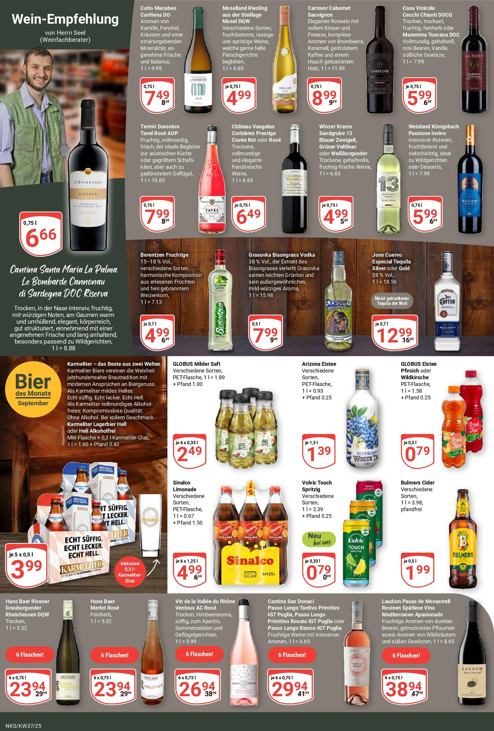 Globus prospekt Neunkirchen	 (ab 07.09.2025) » Angebote online | Seite: 20 | Produkte: Rosinen, Pfirsich, Saft, Volvic