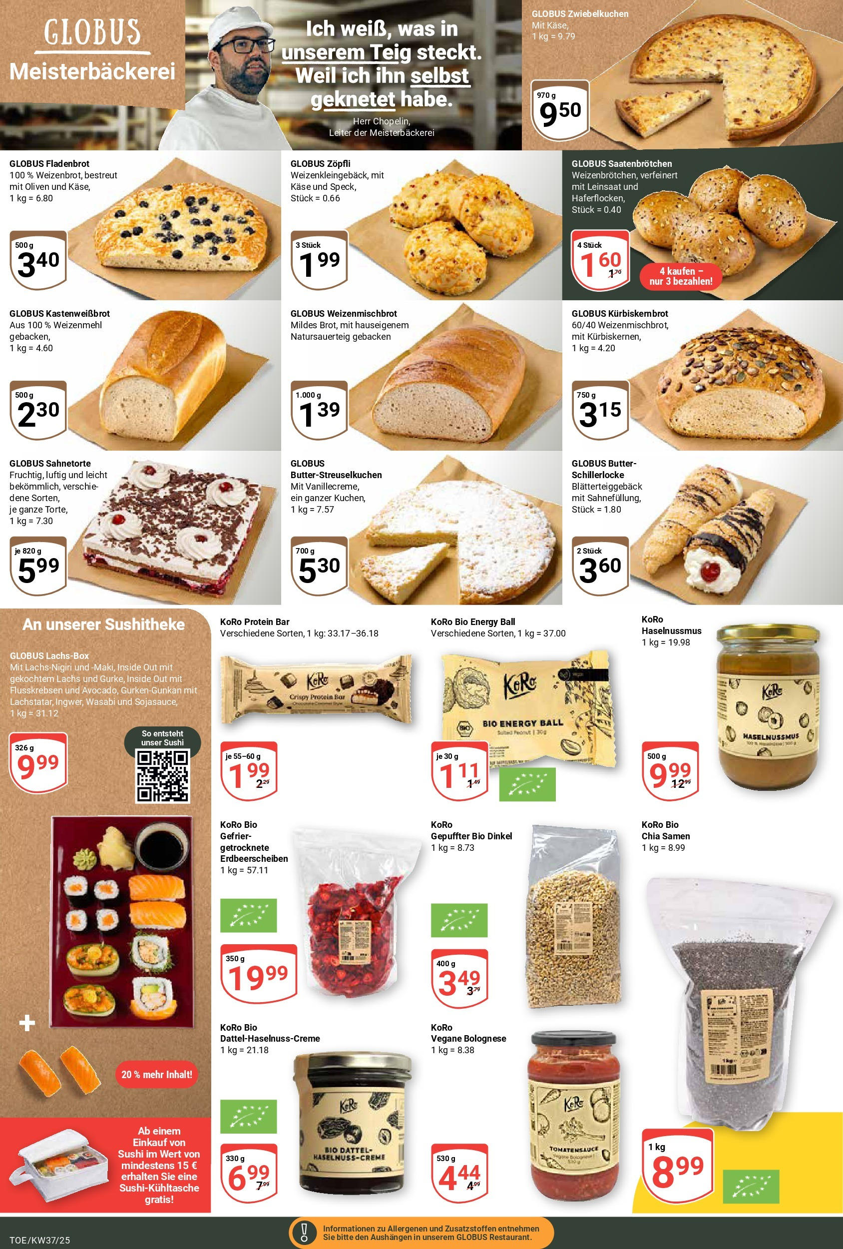 Globus prospekt Tönisvorst	 (ab 07.09.2025) » Angebote online | Seite: 6 | Produkte: Butter, Käse, Lachs, Dattel