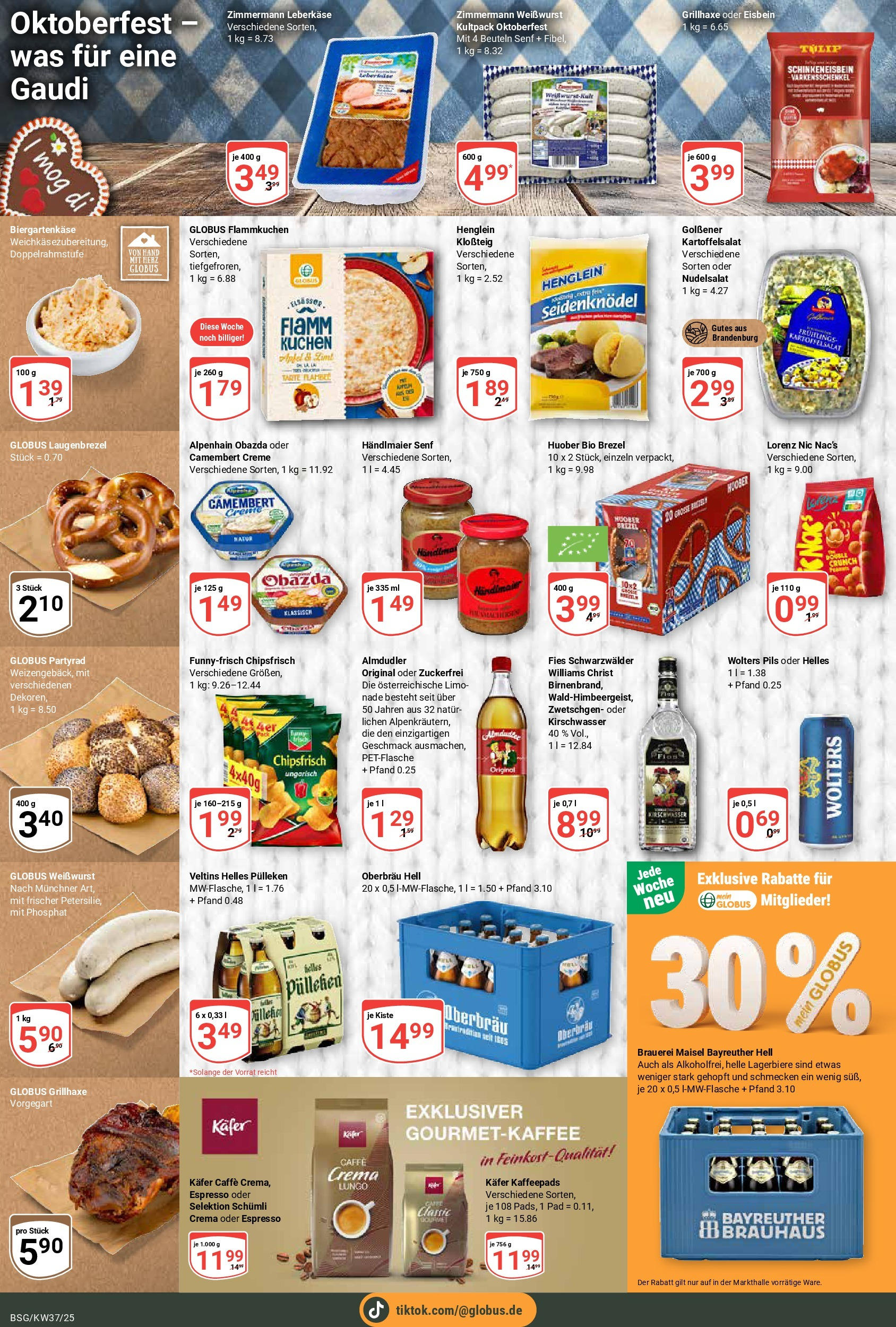 Globus prospekt Braunschweig	 (ab 07.09.2025) » Angebote online | Seite: 14 | Produkte: Helles pulleken, Bayreuther hell, Kaffeepads, Weißwurst