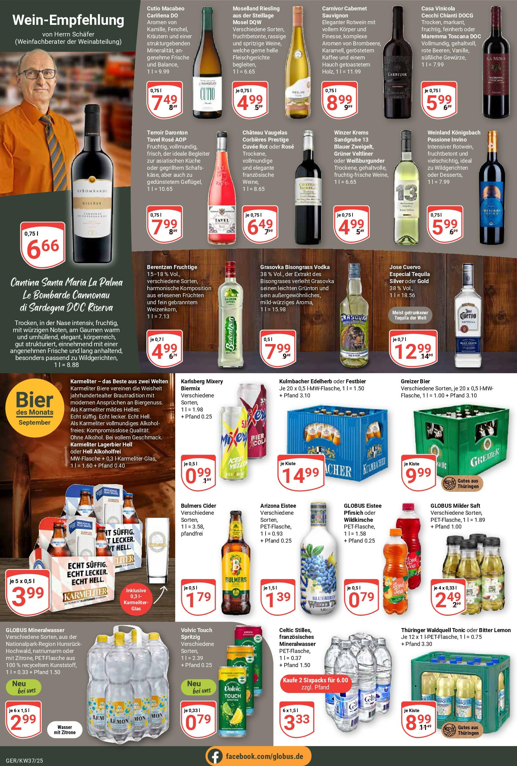 Globus prospekt Gera	 (ab 07.09.2025) » Angebote online | Seite: 13 | Produkte: Mineralwasser, Wasser, Pfirsich, Mixery