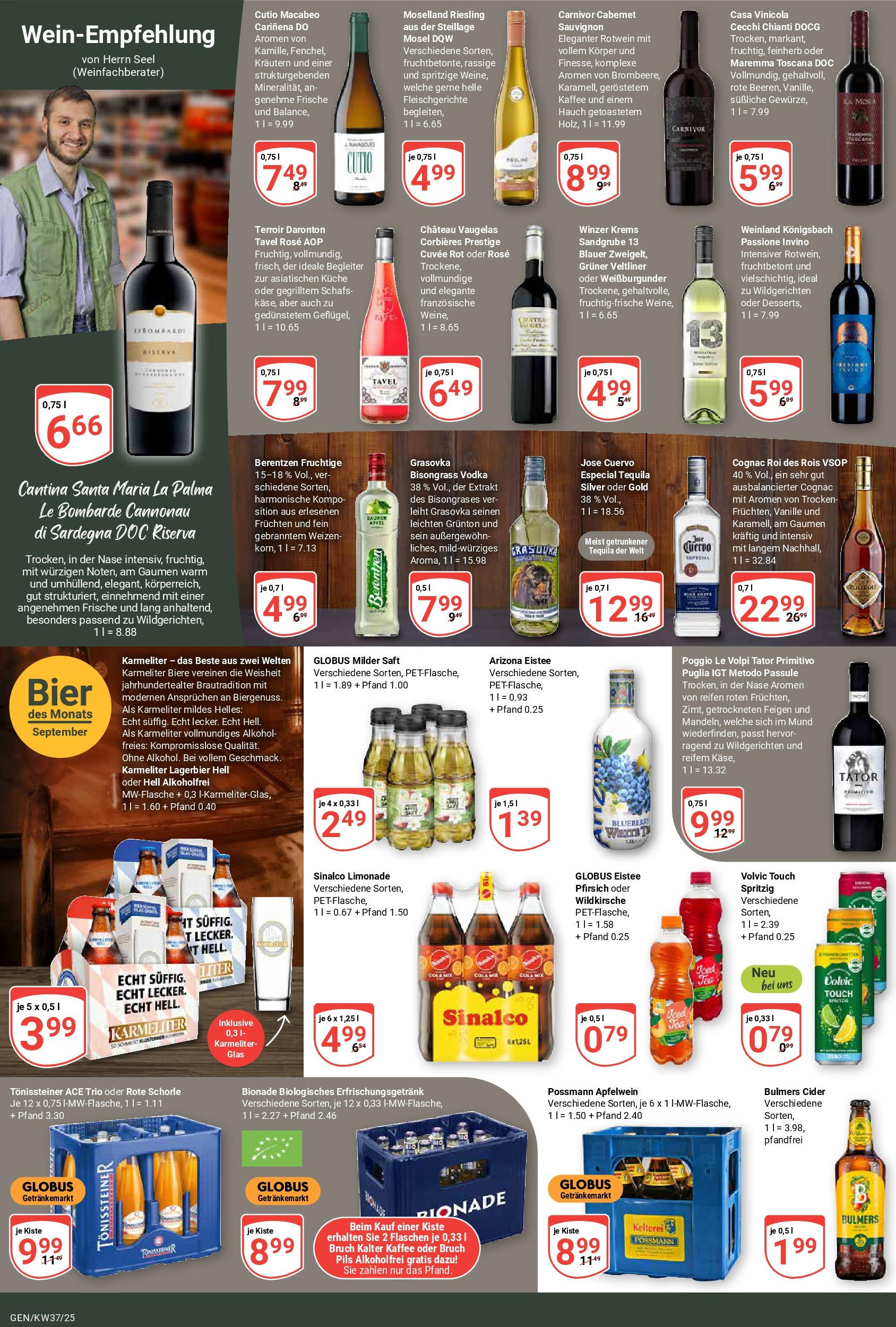 Globus prospekt Gensingen (ab 07.09.2025) » Angebote ab Montag | Seite: 20 | Produkte: Limonade, Tequila, Pfirsich, Saft Globus prospekt Gensingen (ab 07.09.2025) » Angebote online | Seite: 20 | Produkte: Limonade, Tequila, Pfirsich, Saft