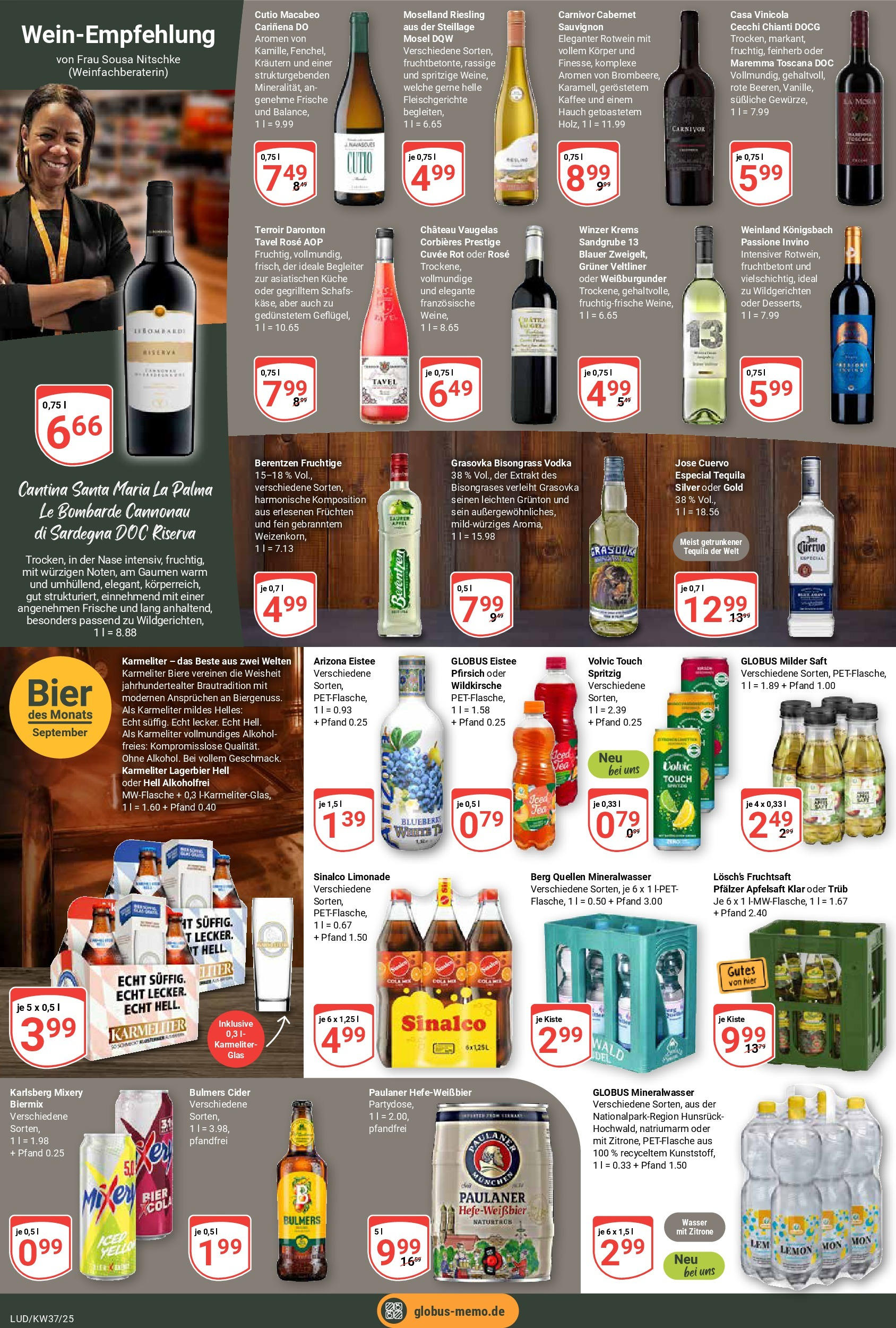 Globus prospekt Ludwigshafen-Oggersheim	 (ab 07.09.2025) » Angebote online | Seite: 19 | Produkte: Sinalco, Rotwein, Saft, Fruchtsaft