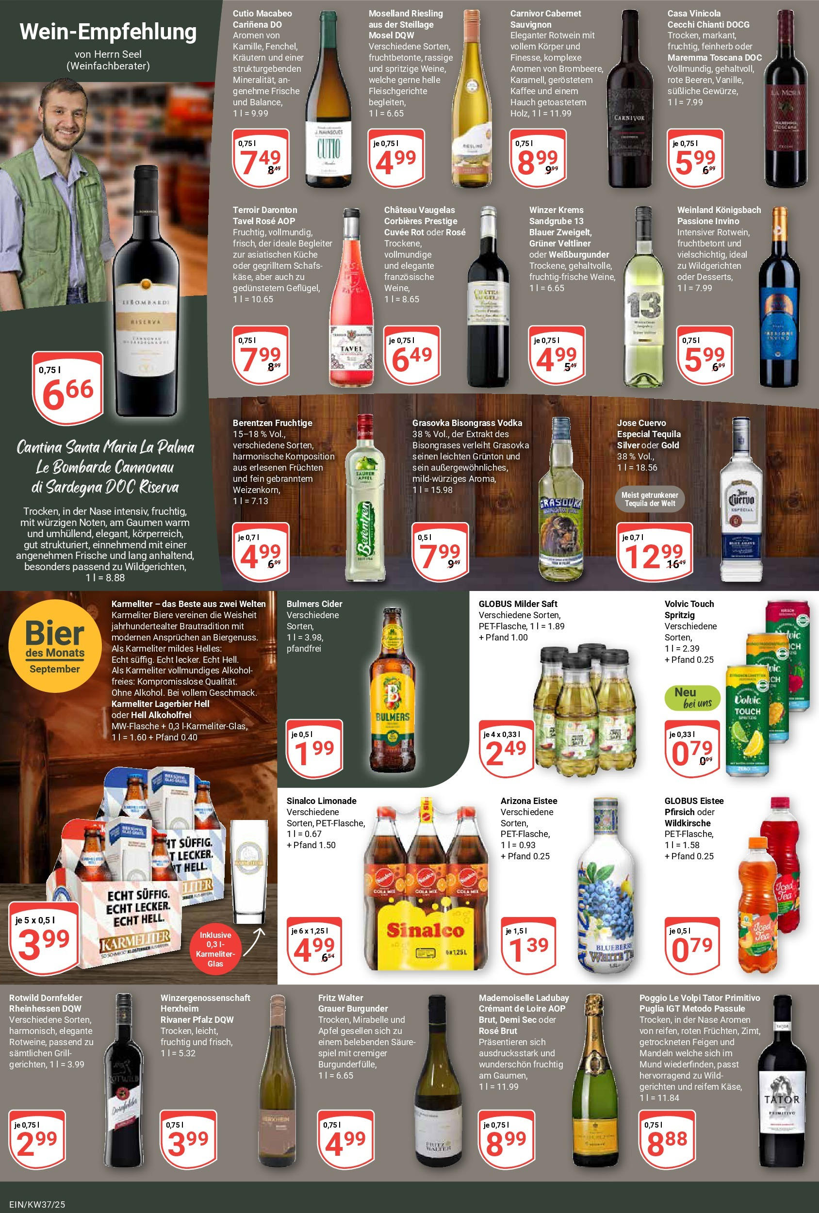Globus prospekt Homburg-Einöd	 (ab 07.09.2025) » Angebote online | Seite: 17 | Produkte: Sinalco, Mandeln, Volvic touch, Pfirsich