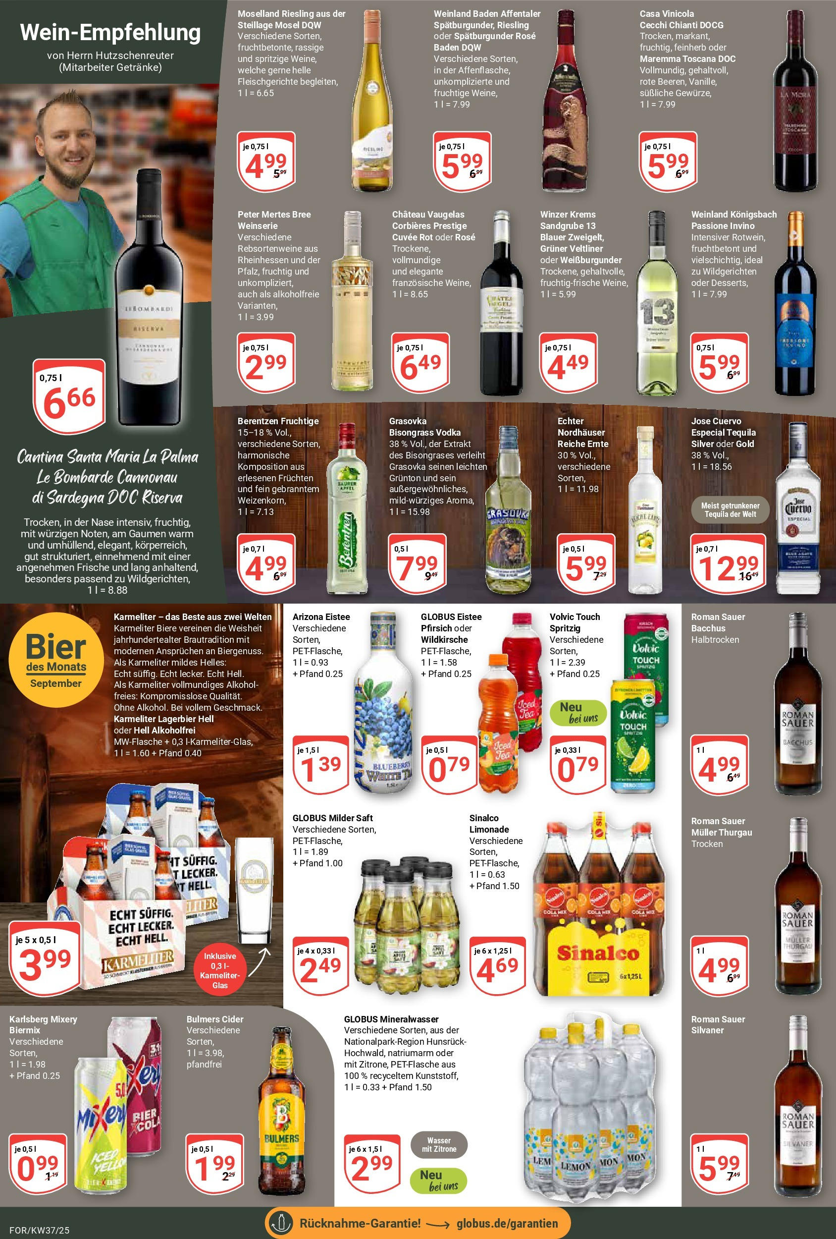 Globus prospekt Forchheim	 (ab 07.09.2025) » Angebote online | Seite: 16 | Produkte: Sinalco, Cola, Vodka, Volvic