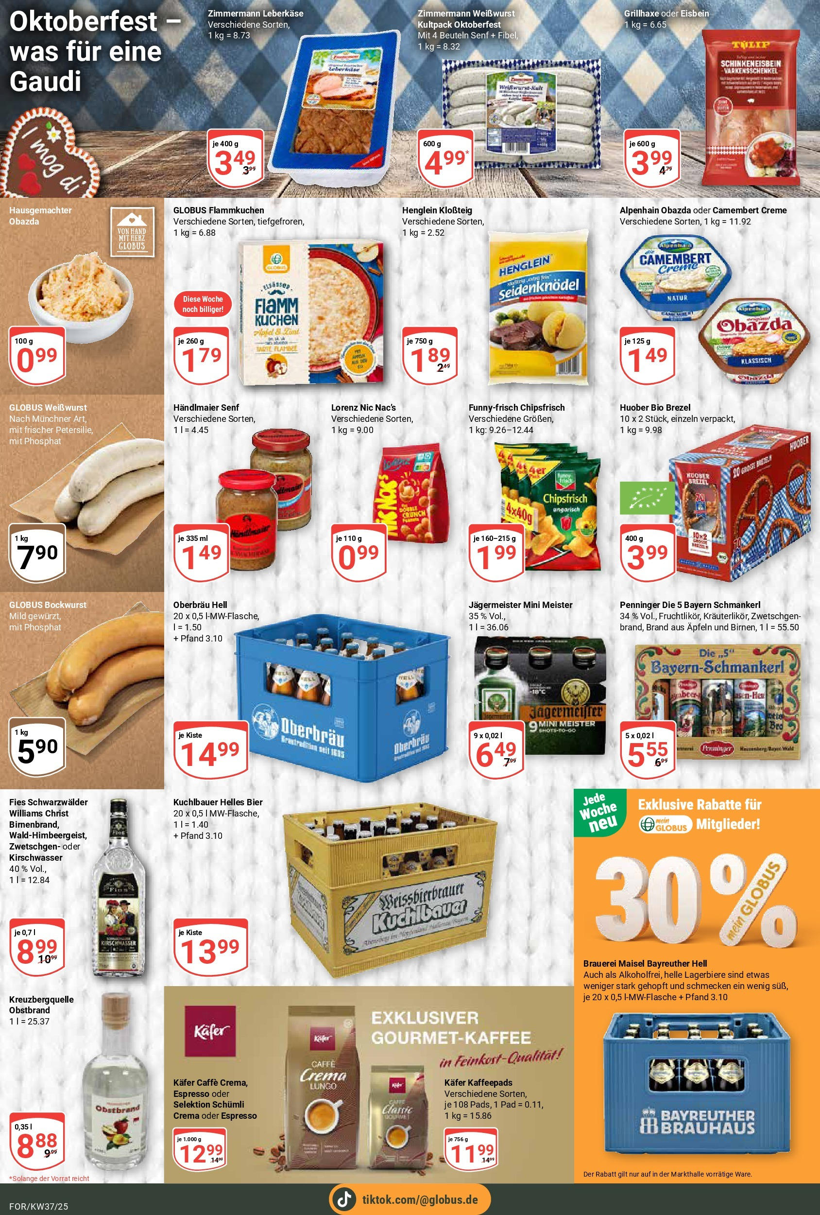 Globus prospekt Forchheim	 (ab 07.09.2025) » Angebote online | Seite: 20 | Produkte: Bayreuther hell, Bockwurst, Bier, Creme