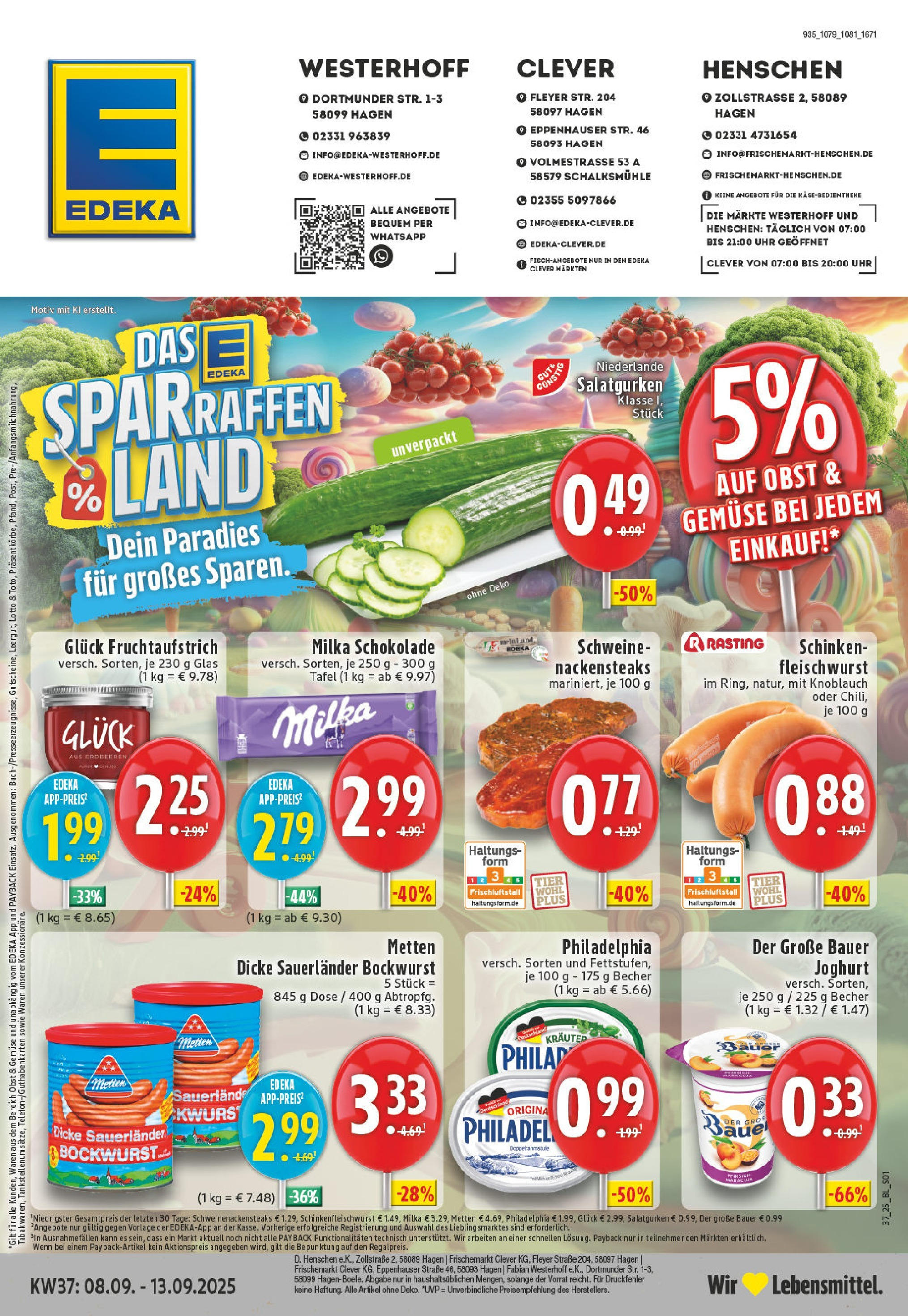 Edeka prospekt Hagen-Eppenhausen (ab 07.09.2025) » Angebote Online | Seite: 1 | Produkte: Joghurt, Bauer joghurt, Milka, Uhr Edeka prospekt Hagen-Eppenhausen (ab 07.09.2025) » Angebote Online | Seite: 1 | Produkte: Joghurt, Bauer joghurt, Milka, Uhr