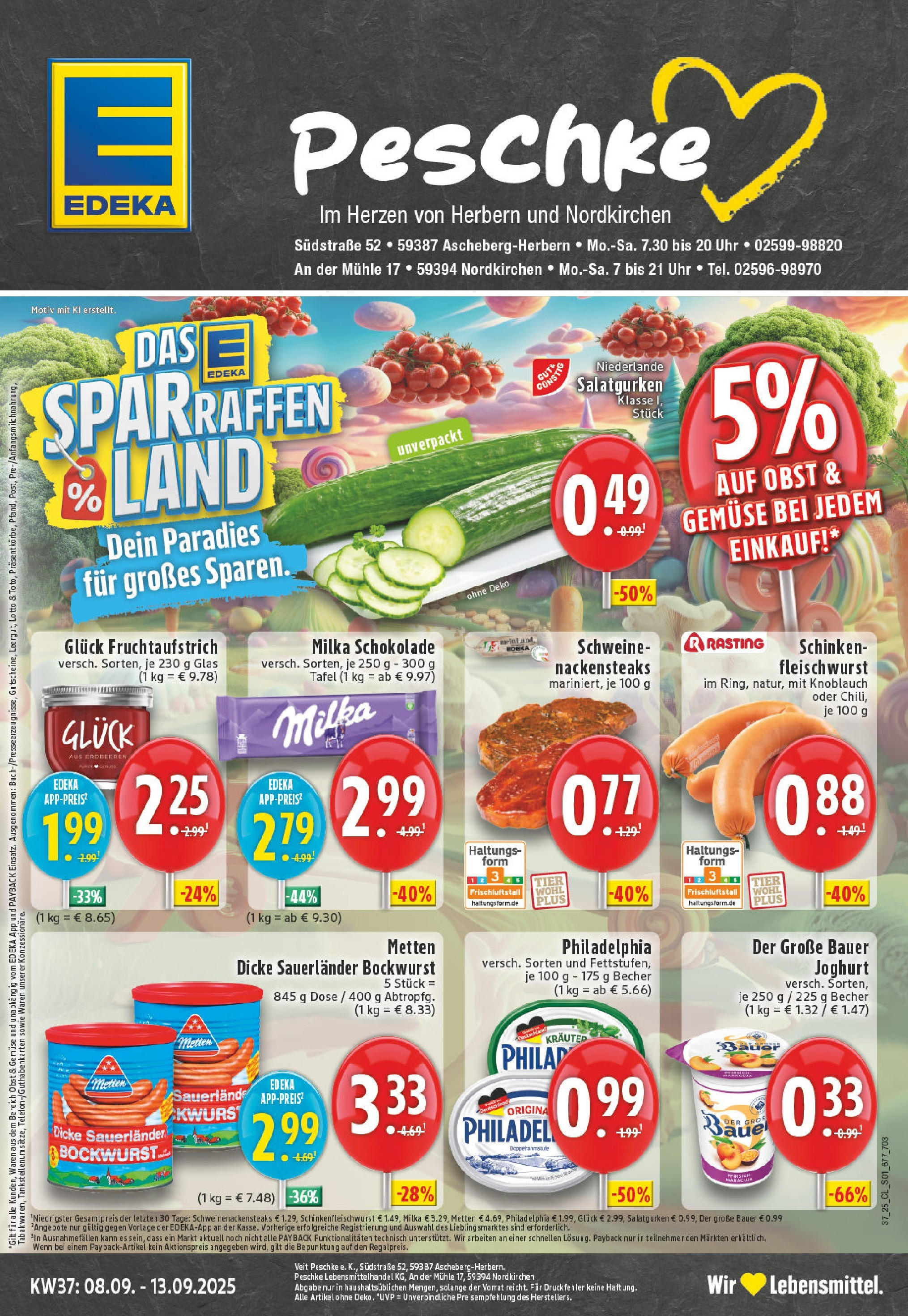 Edeka prospekt Ascheberg-Herbern	 (ab 07.09.2025) » Angebote Online | Seite: 1 | Produkte: Milka schokolade, Milka, Knoblauch, Schinken