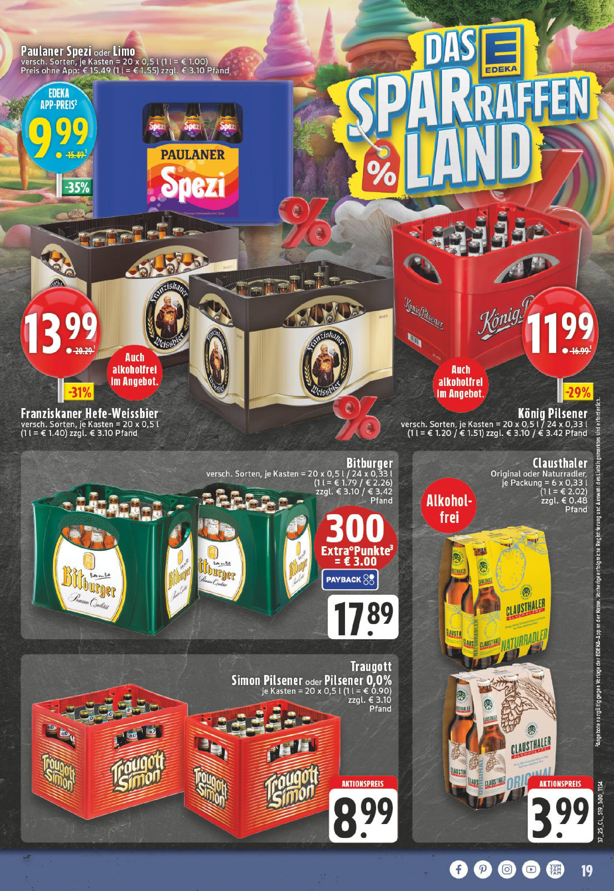 Edeka prospekt Höhn (ab 07.09.2025) » Angebote Online | Seite: 19 | Produkte: Bitburger, Weißbier, Paulaner spezi, Paulaner Edeka prospekt Höhn (ab 07.09.2025) » Angebote Online | Seite: 19 | Produkte: Bitburger, Weißbier, Paulaner spezi, Paulaner