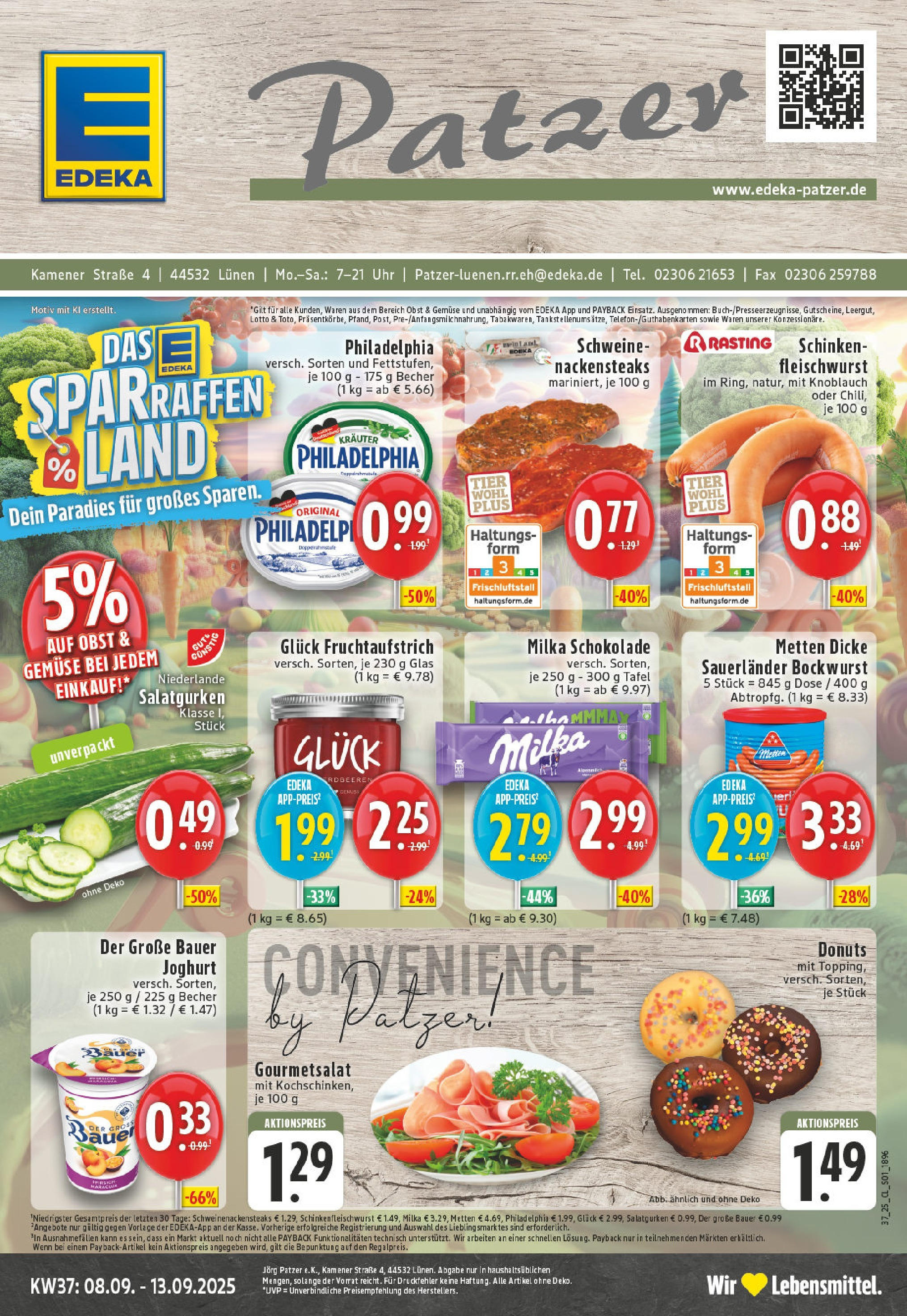 Edeka prospekt Lünen (ab 07.09.2025) » Angebote Online | Seite: 1 | Produkte: Bockwurst, Milka schokolade, Milka, Uhr Edeka prospekt Lünen (ab 07.09.2025) » Angebote Online | Seite: 1 | Produkte: Bockwurst, Milka schokolade, Milka, Uhr