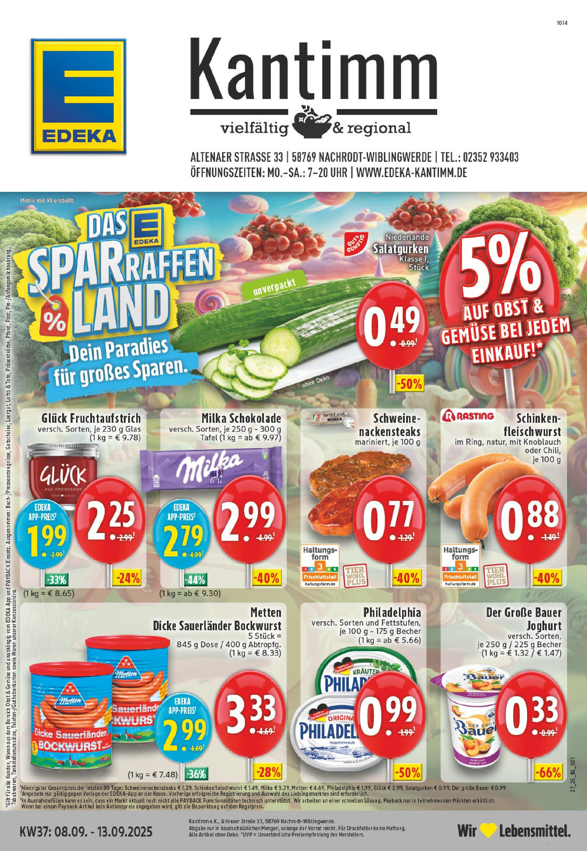 Edeka prospekt Nachrodt - Wilbingwerde	 (ab 07.09.2025) » Angebote Online | Seite: 1 | Produkte: Bockwurst, Milka, Obst, Erdbeeren