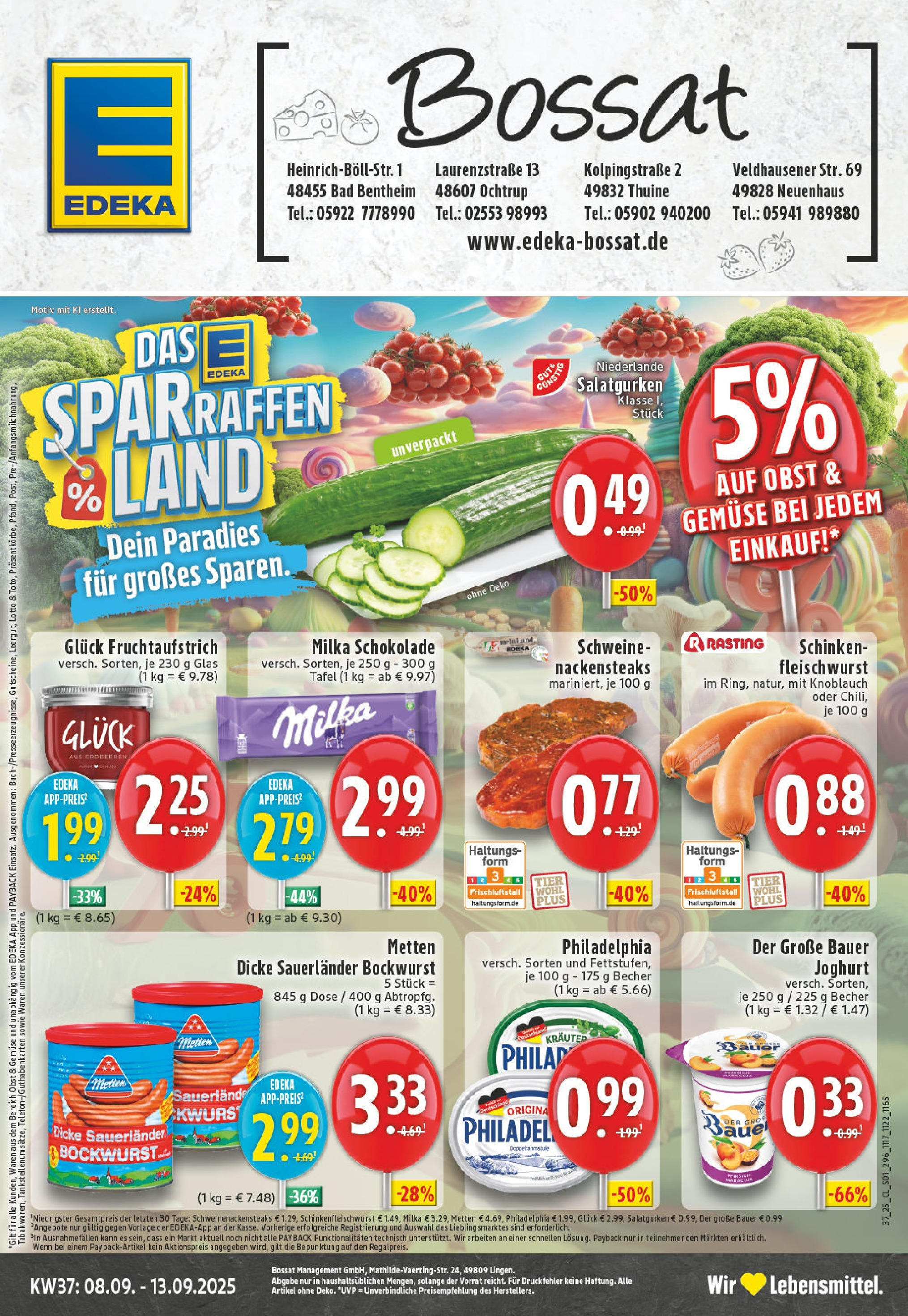 Edeka prospekt Thuine (ab 07.09.2025) » Angebote Online | Seite: 1 | Produkte: Dicke sauerlander bockwurst, Joghurt, Bauer joghurt, Knoblauch Edeka prospekt Thuine (ab 07.09.2025) » Angebote Online | Seite: 1 | Produkte: Dicke sauerlander bockwurst, Joghurt, Bauer joghurt, Knoblauch