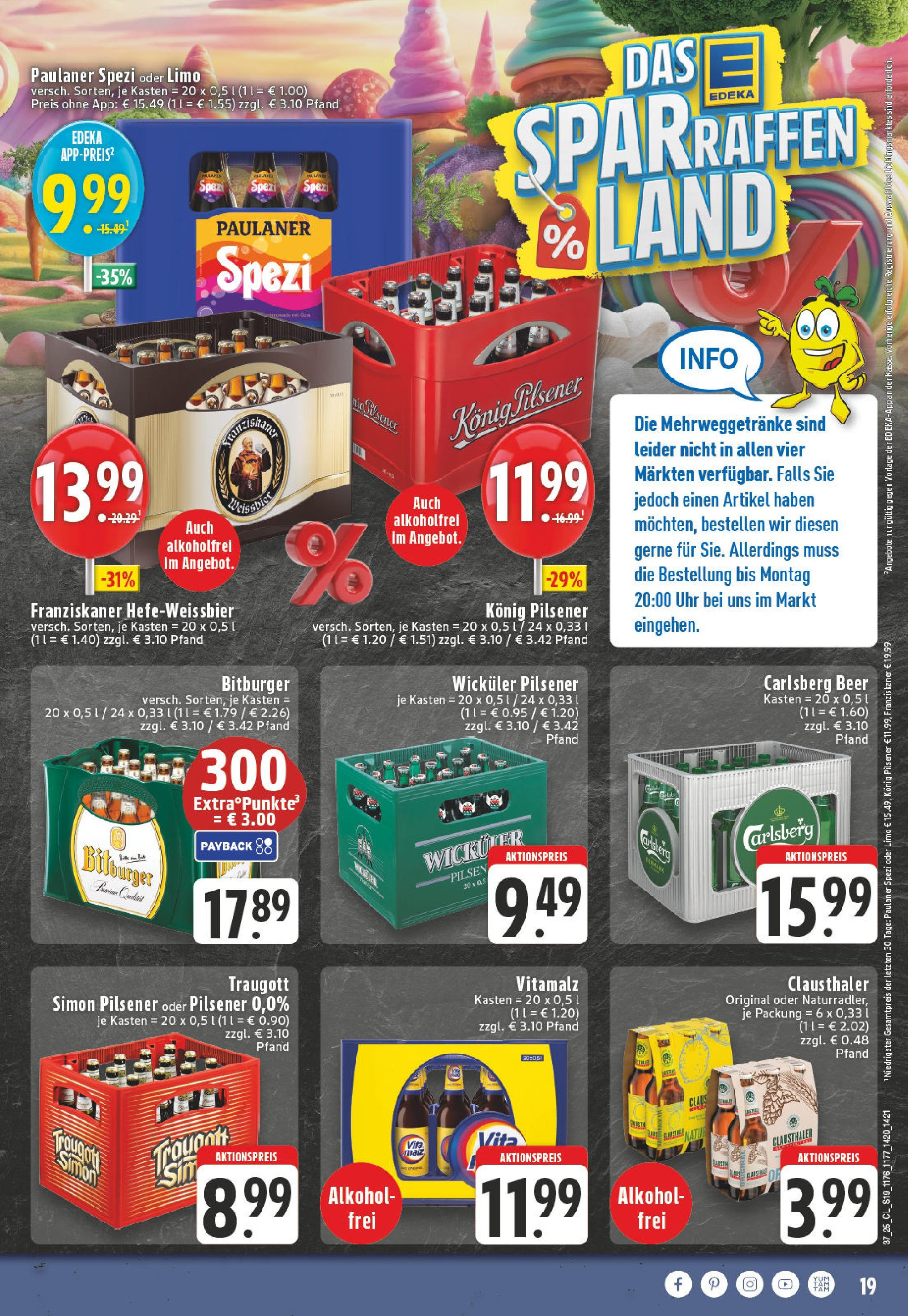 Edeka prospekt Bönen (ab 07.09.2025) » Angebote Online | Seite: 19 | Produkte: Bitburger, Franziskaner, Carlsberg, Paulaner Edeka prospekt Bönen (ab 07.09.2025) » Angebote Online | Seite: 19 | Produkte: Bitburger, Franziskaner, Carlsberg, Paulaner