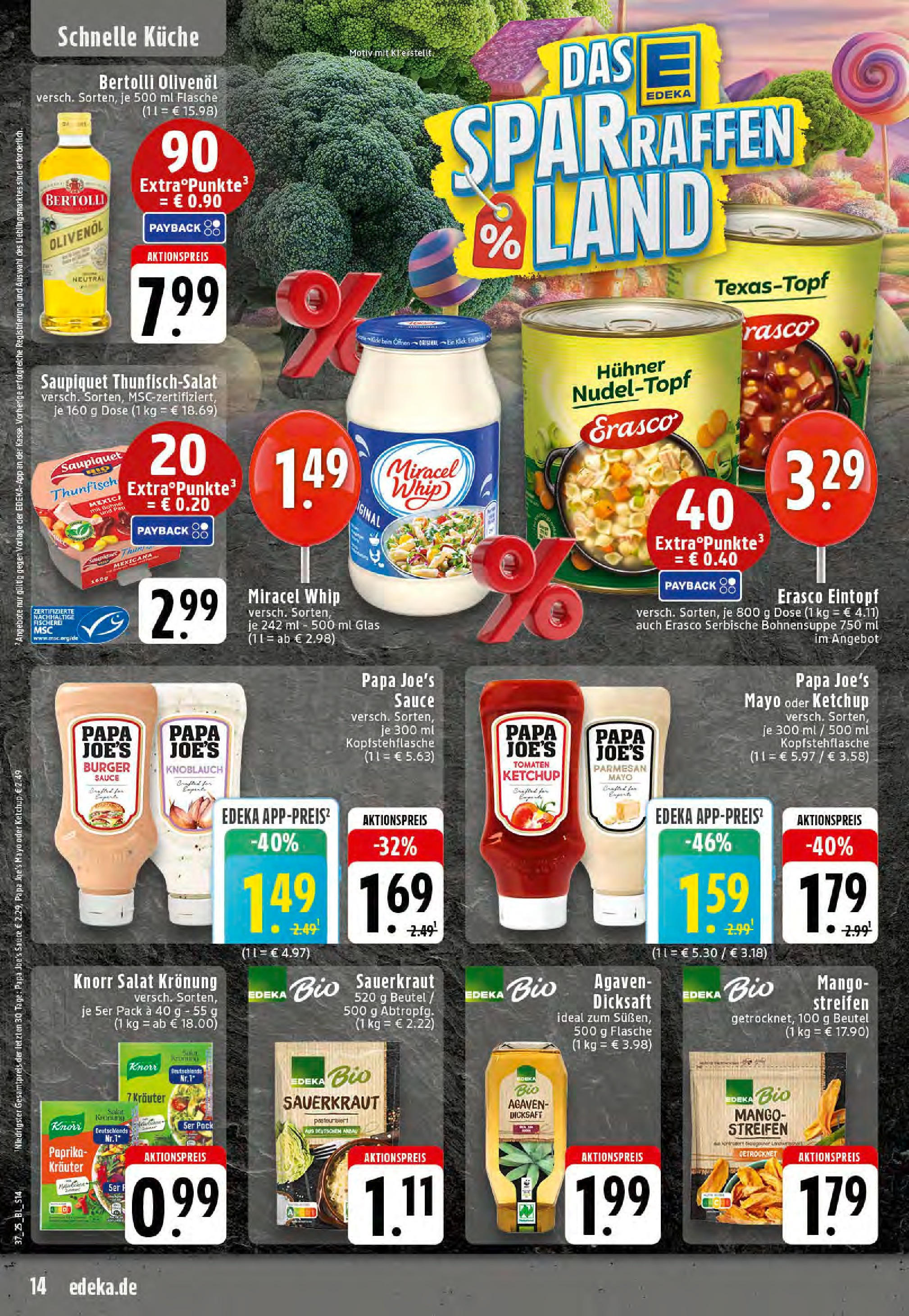 Edeka prospekt Reken-Bahnhof (ab 07.09.2025) » Angebote Online | Seite: 14 | Produkte: Thunfisch, Olivenol, Burger, Mango Edeka prospekt Reken-Bahnhof (ab 07.09.2025) » Angebote Online | Seite: 14 | Produkte: Thunfisch, Olivenol, Burger, Mango