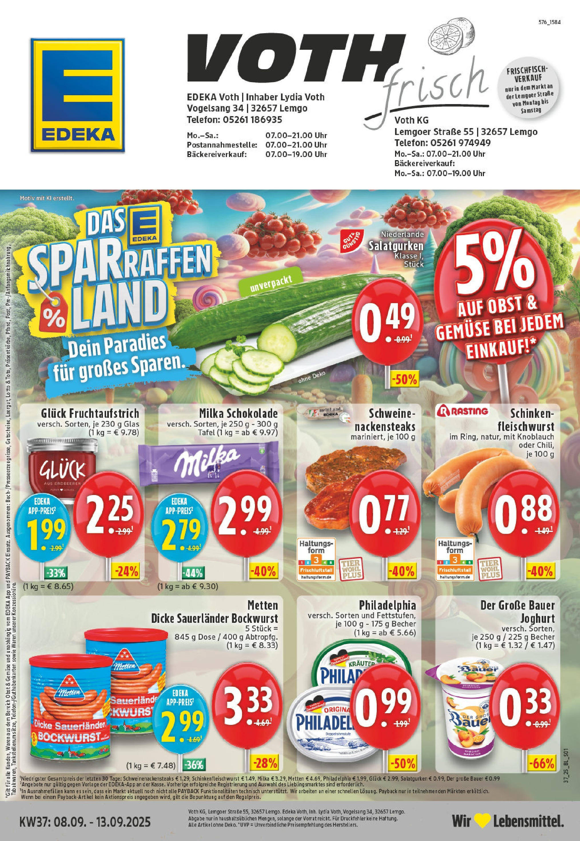 Edeka prospekt Lemgo	 (ab 07.09.2025) » Angebote Online | Seite: 1 | Produkte: Bockwurst, Philadelphia, Obst, Telefon