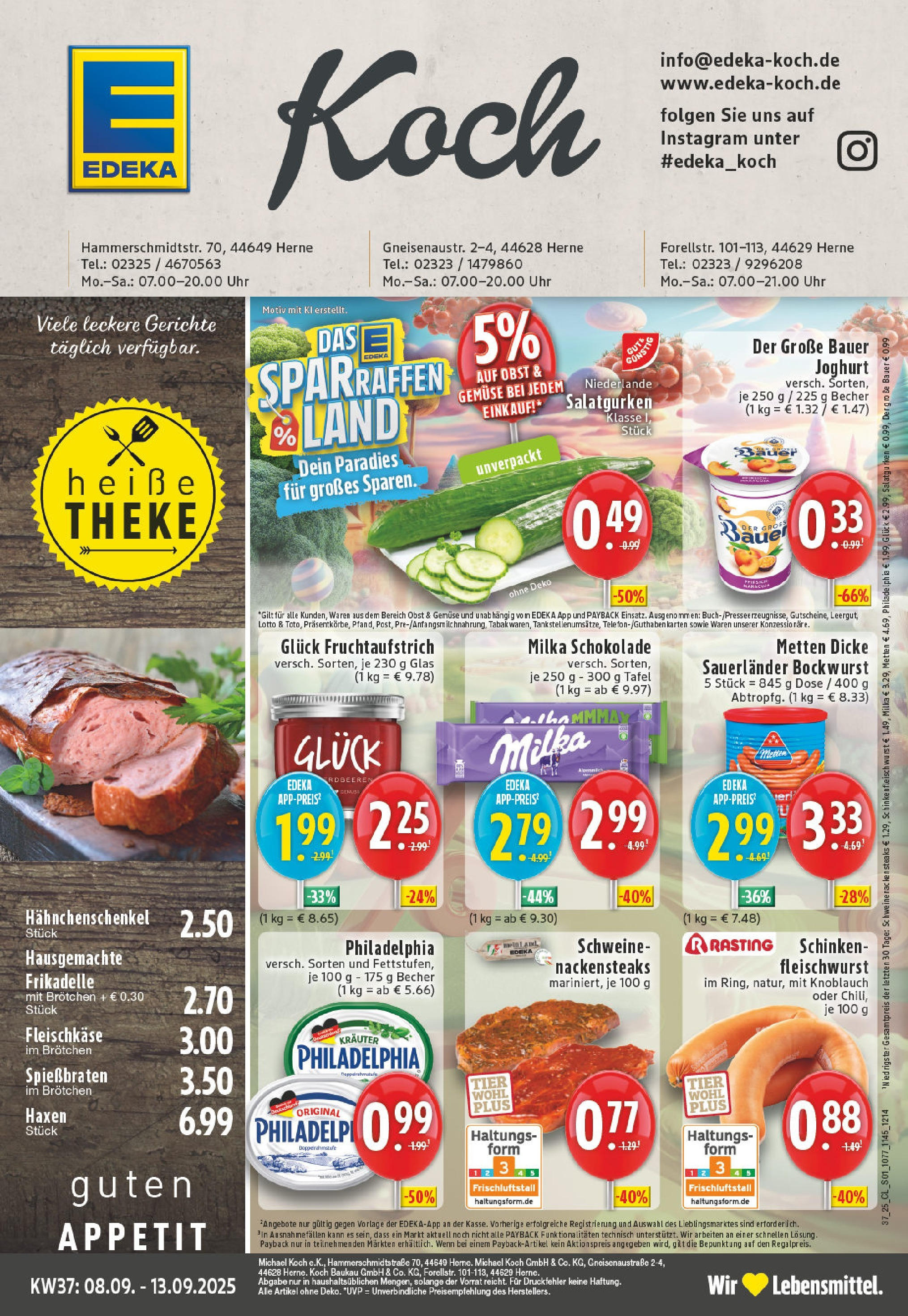 Edeka prospekt Herne	 (ab 07.09.2025) » Angebote Online | Seite: 1 | Produkte: Bockwurst, Dicke sauerlander bockwurst, Philadelphia, Knoblauch