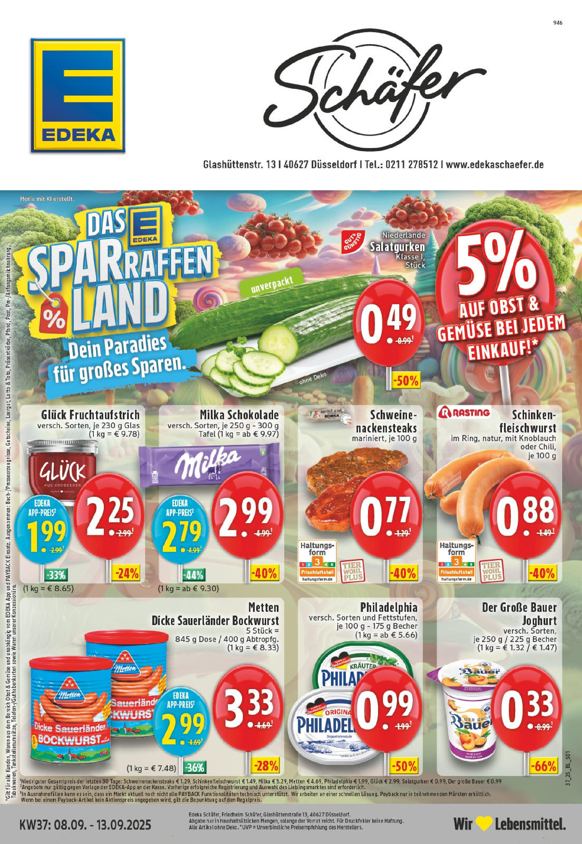 Edeka prospekt Düsseldorf (ab 07.09.2025) » Angebote Online | Seite: 1 | Produkte: Nackensteaks, Bauer joghurt, Gemüse, Obst Edeka prospekt Düsseldorf (ab 07.09.2025) » Angebote Online | Seite: 1 | Produkte: Nackensteaks, Bauer joghurt, Gemüse, Obst
