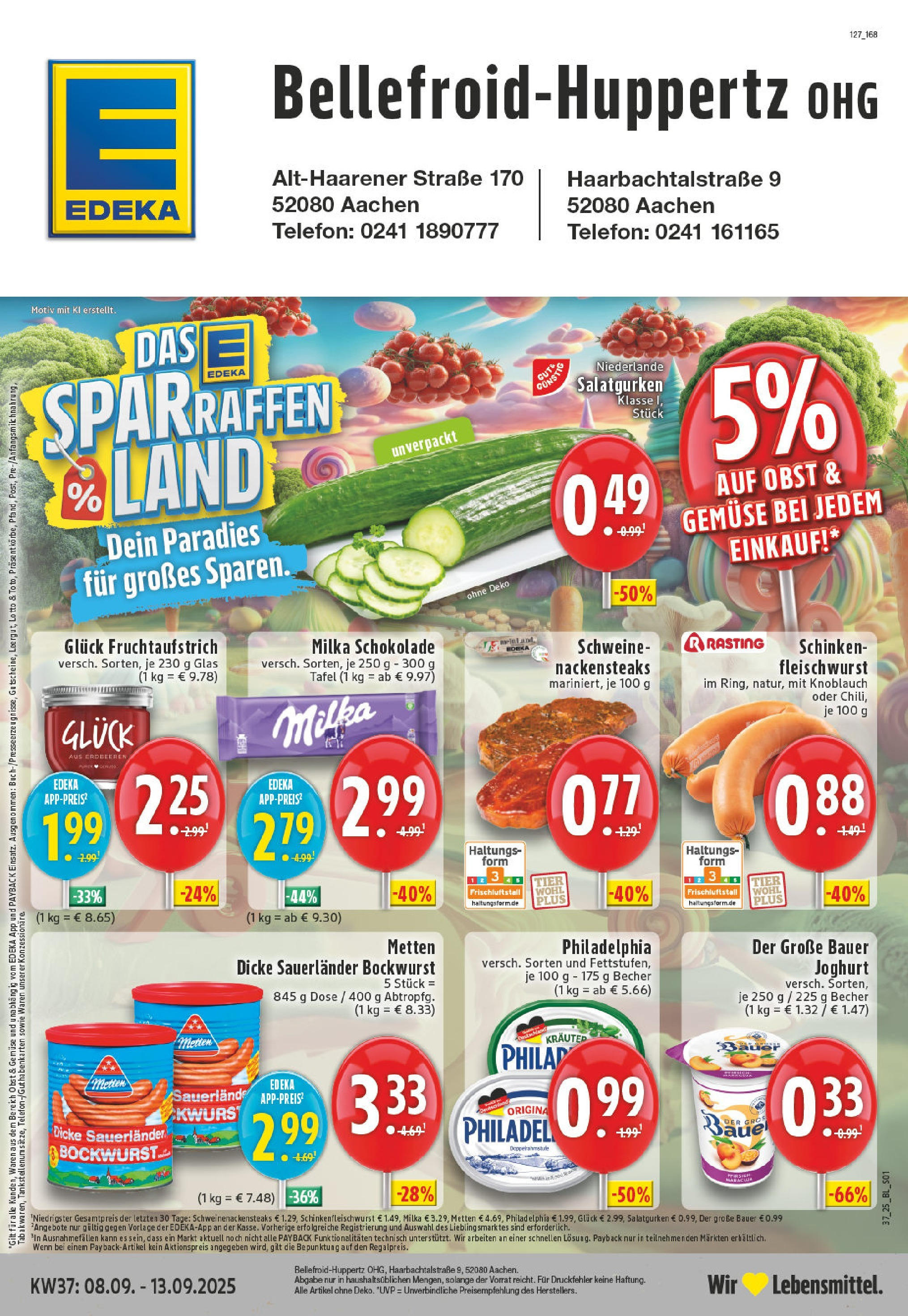 Edeka prospekt Aachen-Haaren (ab 07.09.2025) » Angebote Online | Seite: 1 | Produkte: Joghurt, Bauer joghurt, Milka, Erdbeeren Edeka prospekt Aachen-Haaren (ab 07.09.2025) » Angebote Online | Seite: 1 | Produkte: Joghurt, Bauer joghurt, Milka, Erdbeeren