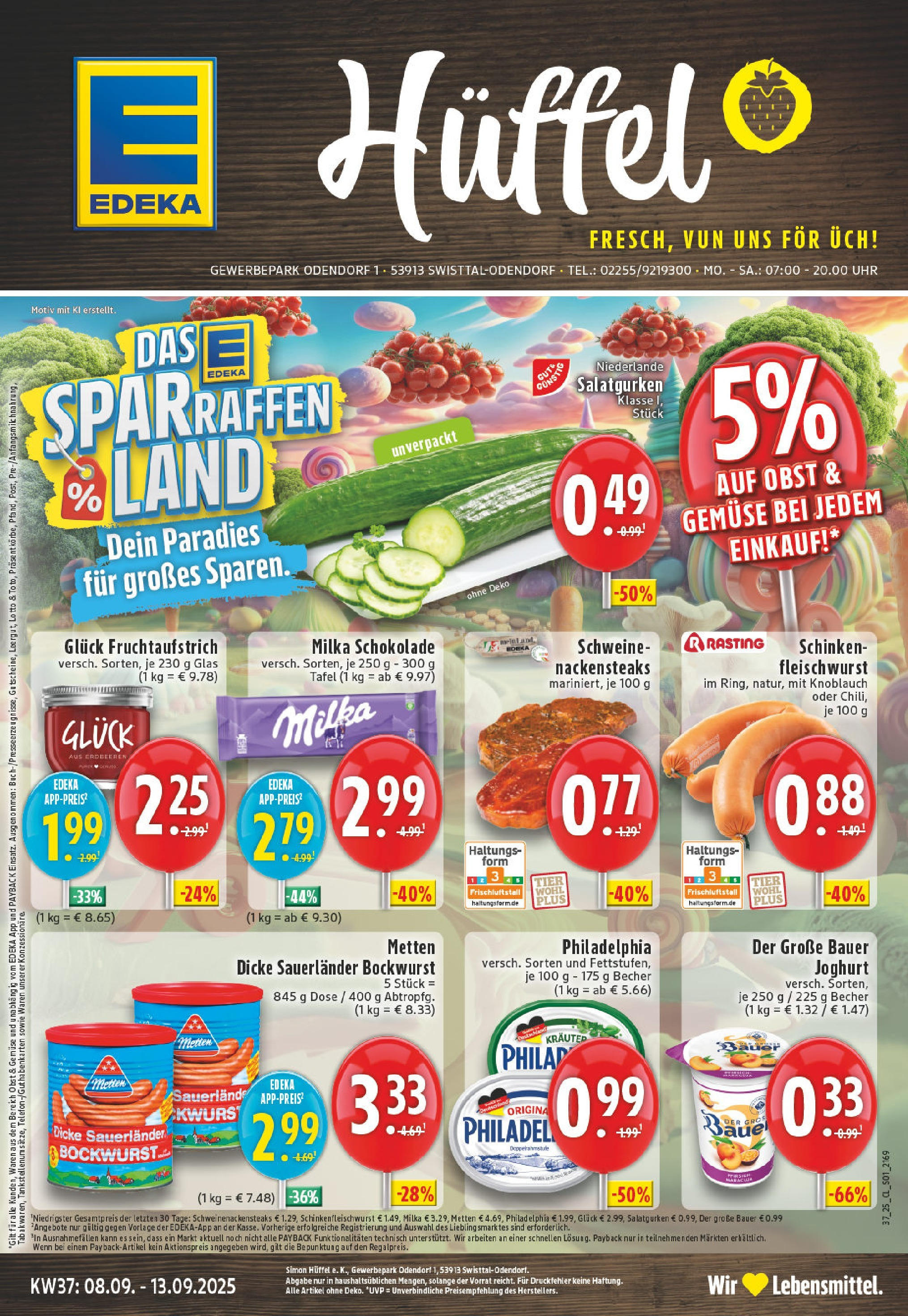 Edeka prospekt Swisttal-Odendorf	 (ab 07.09.2025) » Angebote Online | Seite: 1 | Produkte: Dicke sauerlander bockwurst, Schokolade, Milka schokolade, Bauer joghurt