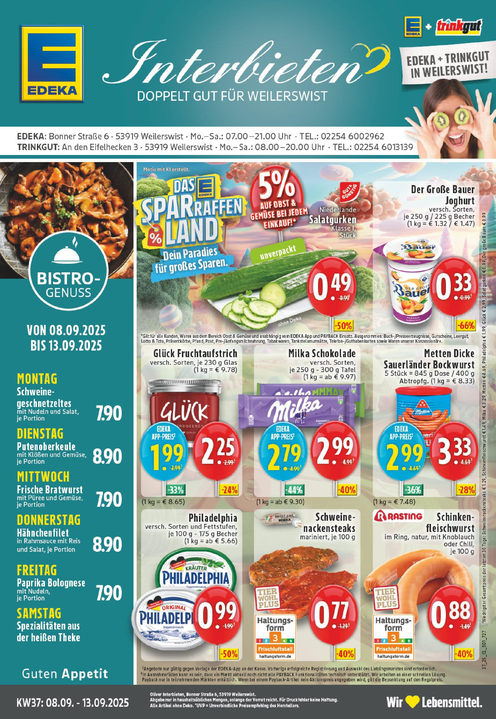 Edeka prospekt Weilerswist	 (ab 07.09.2025) » Angebote Online | Seite: 1 | Produkte: Philadelphia, Bauer joghurt, Milka, Uhr