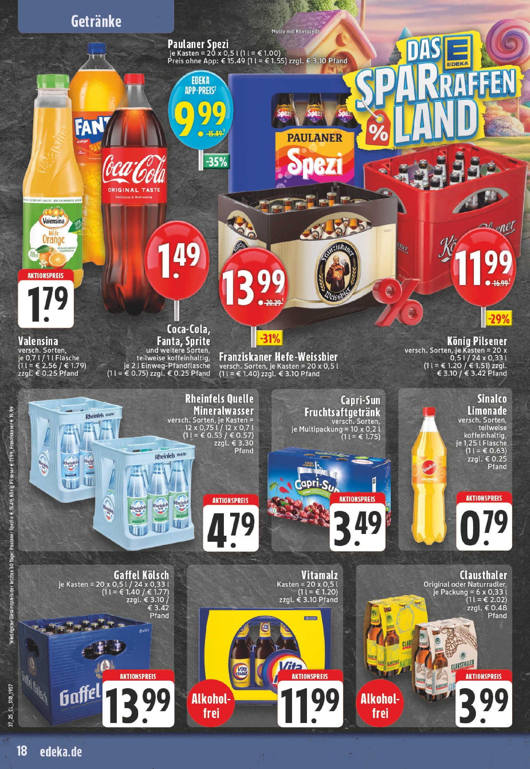 Edeka prospekt Leverkusen-Schlebusch	 (ab 07.09.2025) » Angebote Online | Seite: 18 | Produkte: Sinalco, Konig pilsener, Mineralwasser, Paulaner