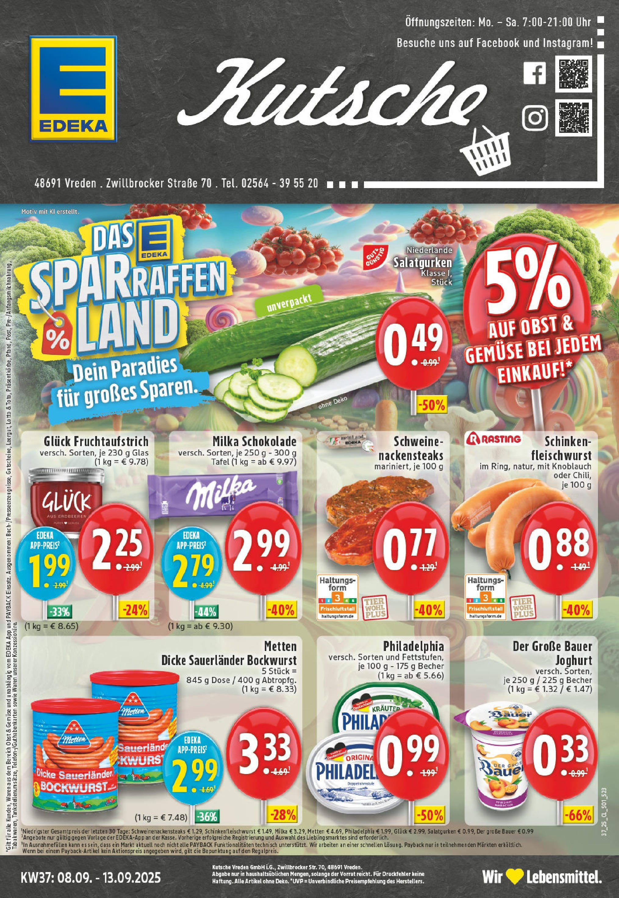 Edeka prospekt Vreden	 (ab 07.09.2025) » Angebote Online | Seite: 1 | Produkte: Bockwurst, Bauer joghurt, Milka, Obst