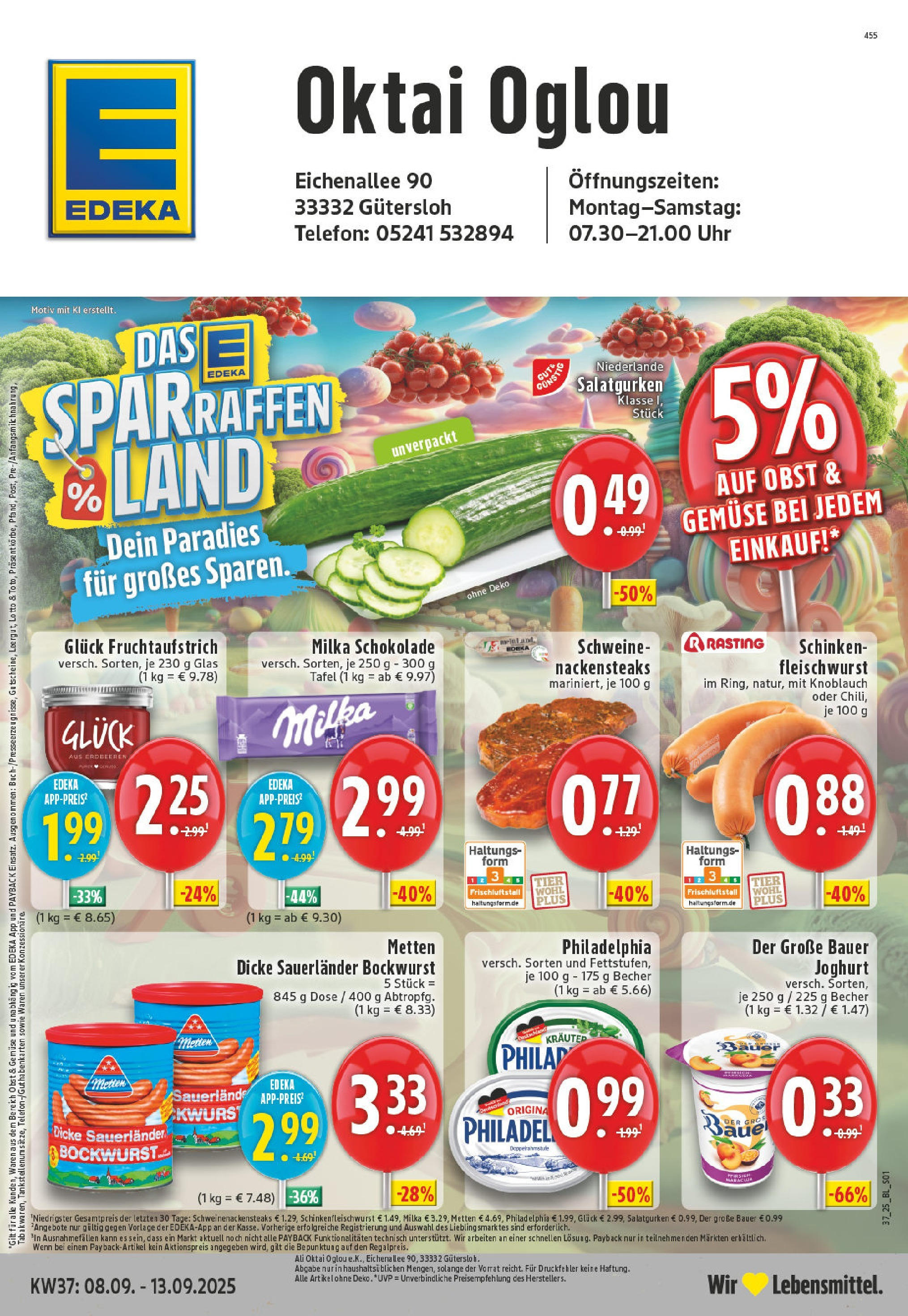 Edeka prospekt Gütersloh	 (ab 07.09.2025) » Angebote Online | Seite: 1 | Produkte: Bockwurst, Schokolade, Obst, Erdbeeren