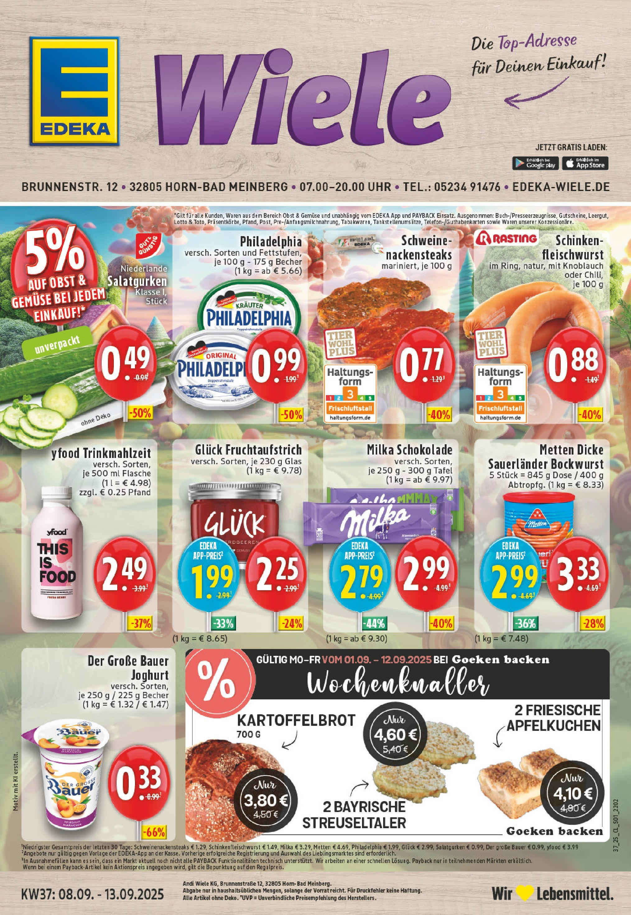 Edeka prospekt Horn-Bad Meinberg (ab 07.09.2025) » Angebote Online | Seite: 1 | Produkte: Bauer joghurt, Knoblauch, Schinken, Uhr Edeka prospekt Horn-Bad Meinberg (ab 07.09.2025) » Angebote Online | Seite: 1 | Produkte: Bauer joghurt, Knoblauch, Schinken, Uhr