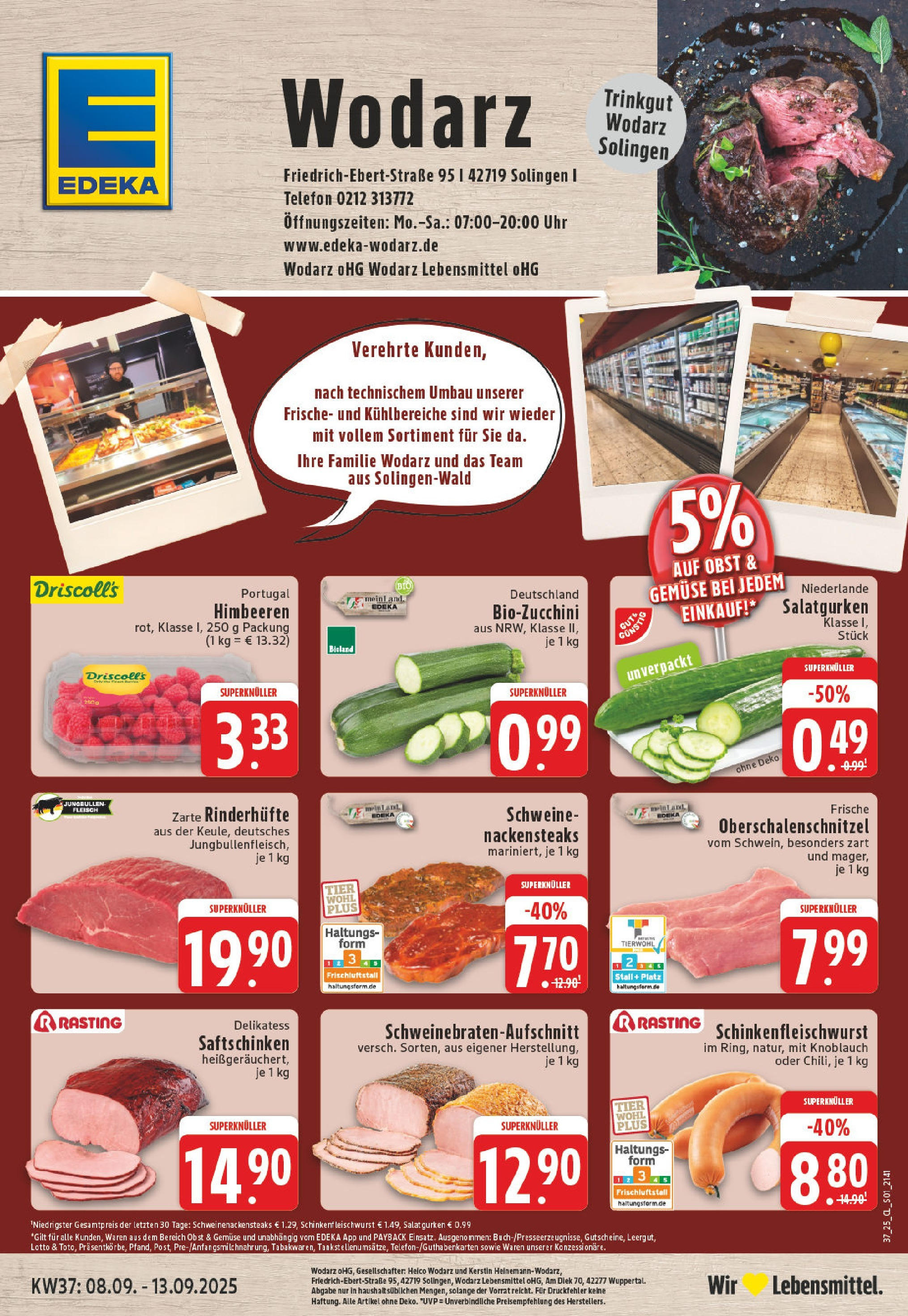 Edeka prospekt Solingen-Wald	 (ab 07.09.2025) » Angebote Online | Seite: 1 | Produkte: Obst, Zucchini, Fleisch, Telefon