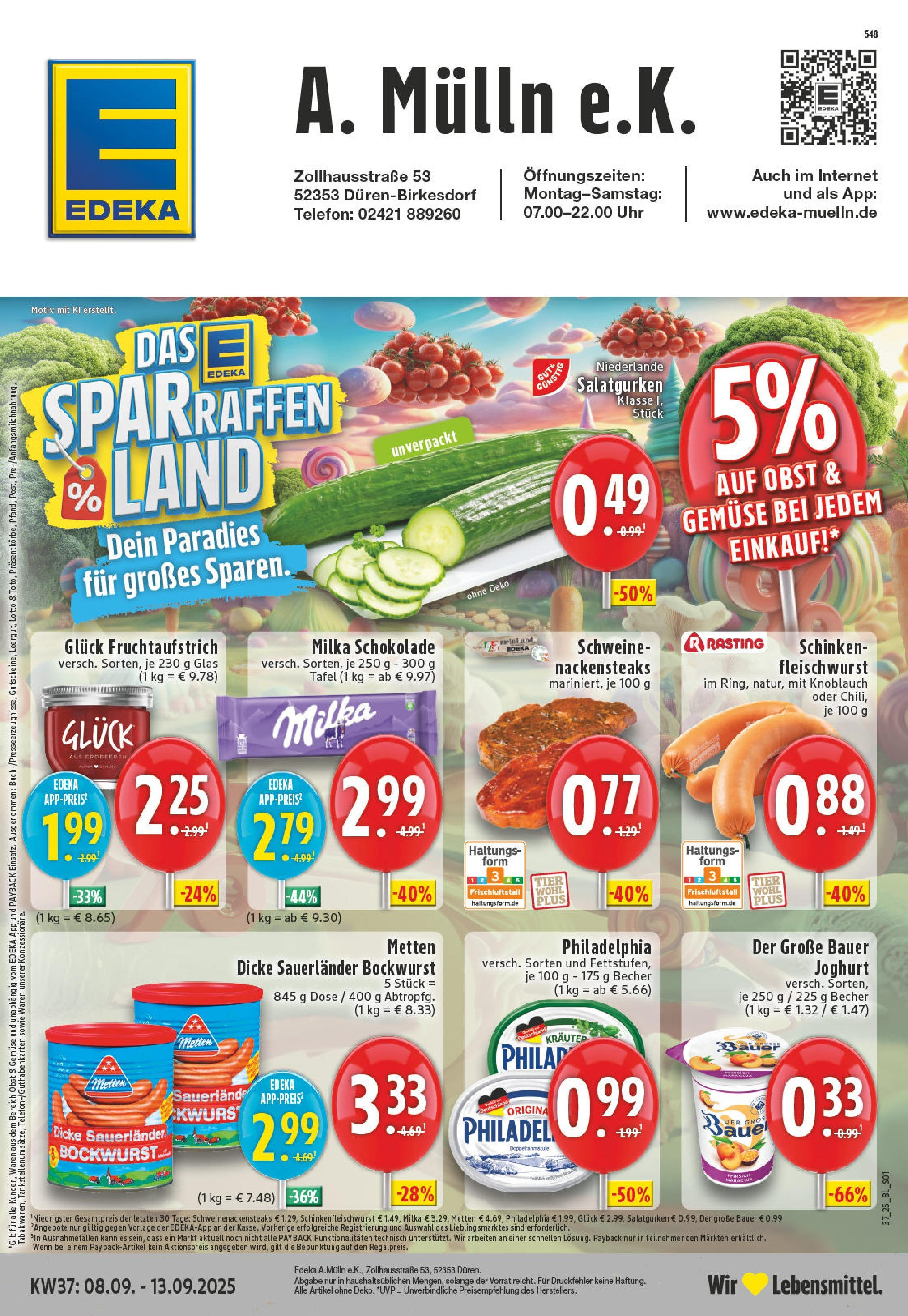 Edeka prospekt Düren-Birkesdorf	 (ab 07.09.2025) » Angebote Online | Seite: 1 | Produkte: Schokolade, Milka schokolade, Erdbeeren, Telefon