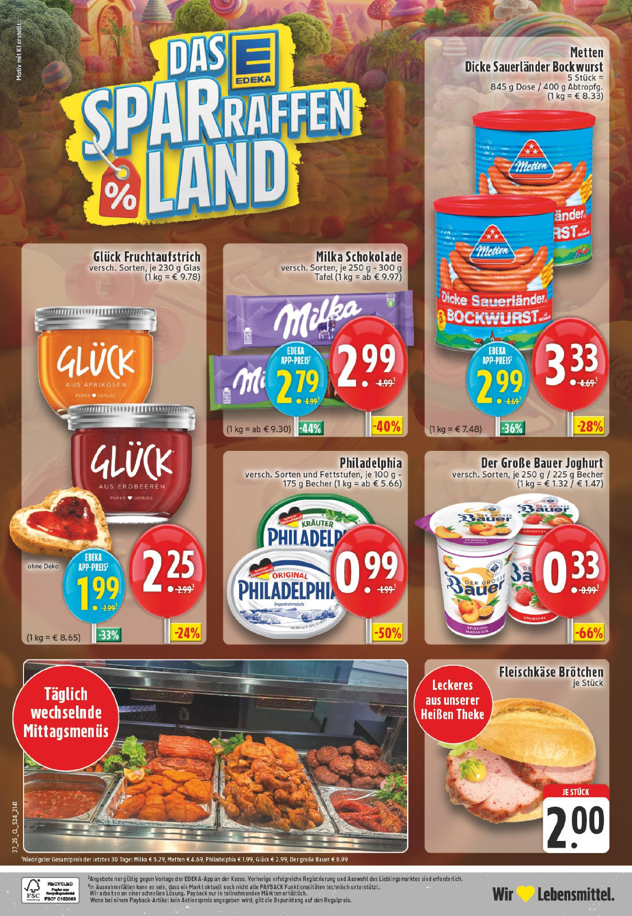Edeka prospekt Solingen-Wald	 (ab 07.09.2025) » Angebote Online | Seite: 24 | Produkte: Bockwurst, Theke, Philadelphia, Bauer joghurt
