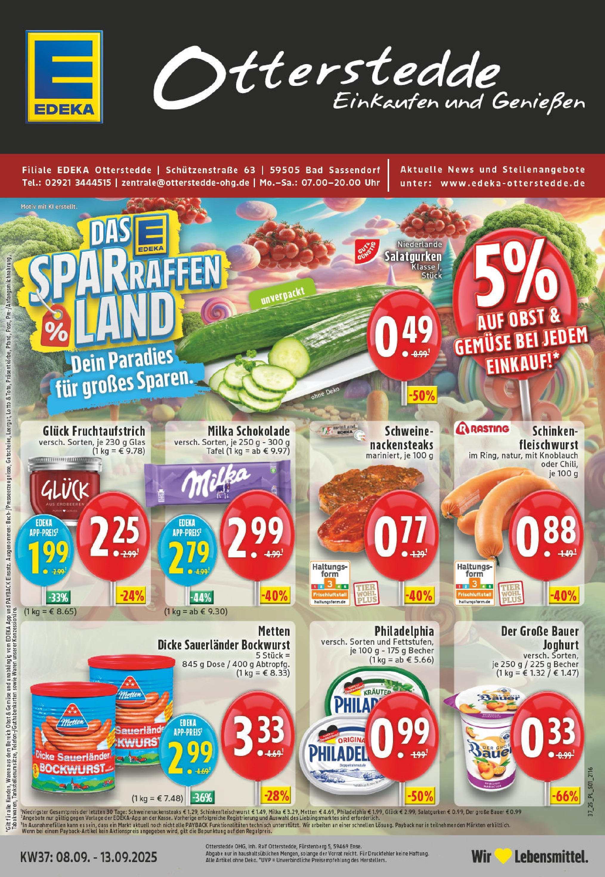 Edeka prospekt Bad Sassendorf	 (ab 07.09.2025) » Angebote Online | Seite: 1 | Produkte: Bad, Milka, Obst, Schinken