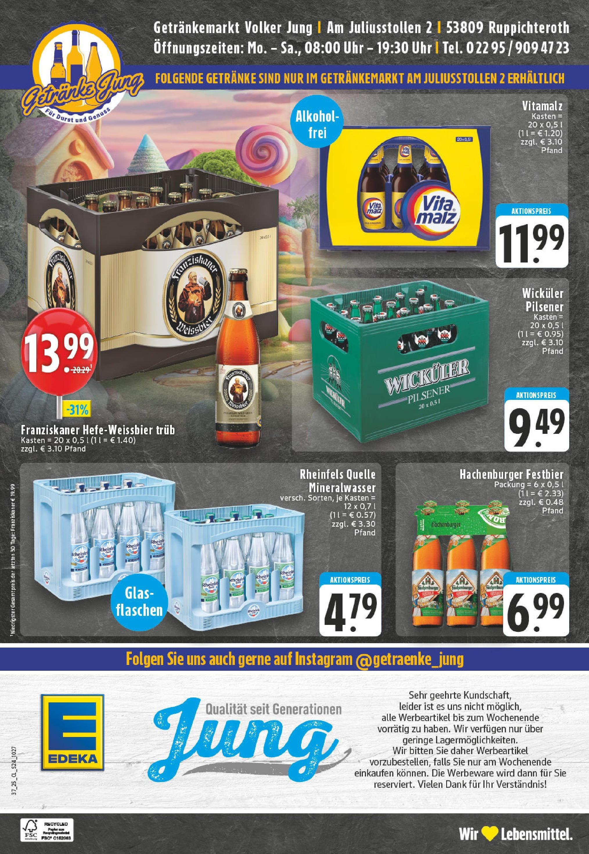 Edeka prospekt Ruppichteroth	 (ab 07.09.2025) » Angebote Online | Seite: 24 | Produkte: Franziskaner, Burger, Uhr, Rheinfels quelle