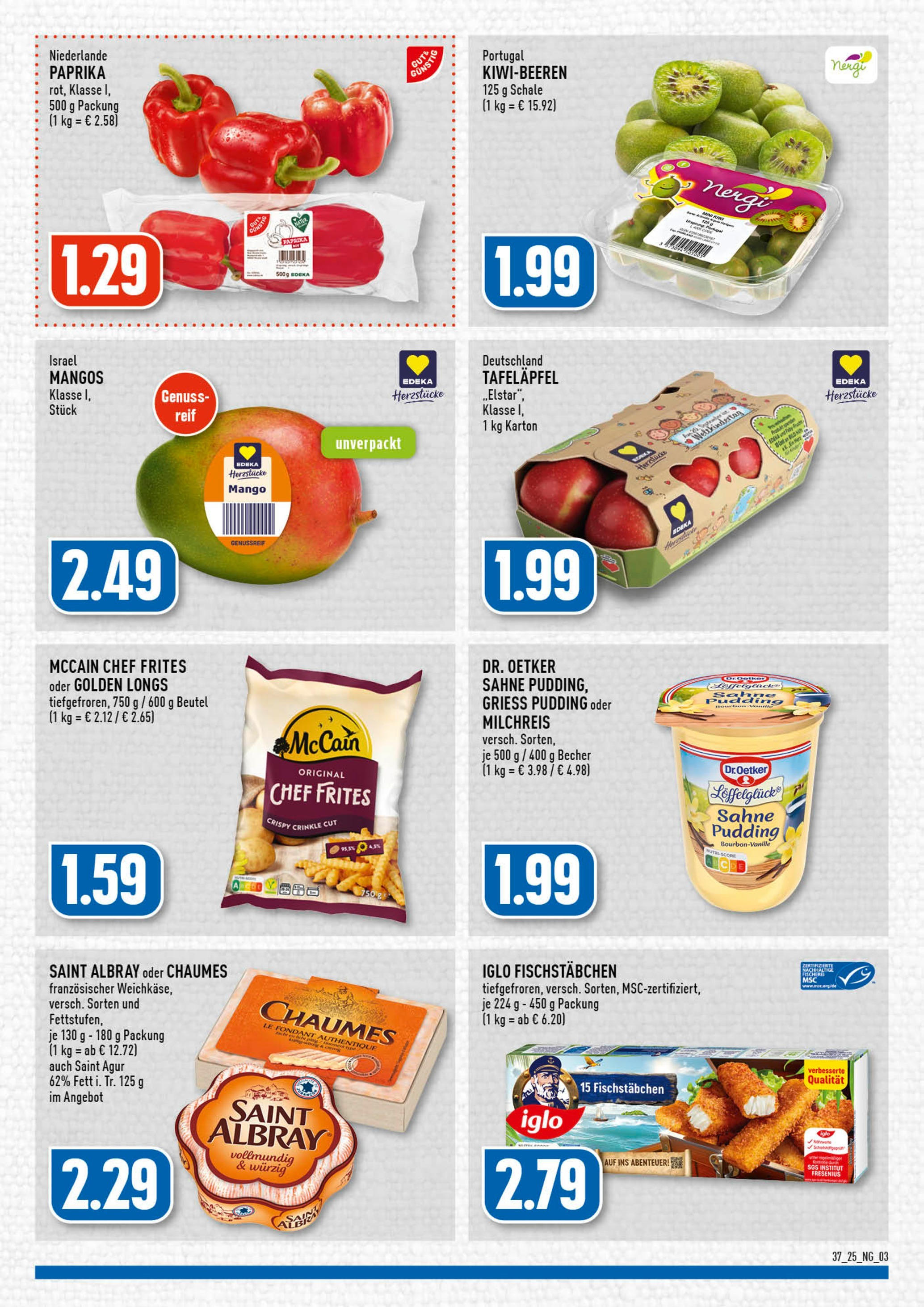 Edeka prospekt Wermelskirchen (ab 07.09.2025) » Angebote Online | Seite: 3 | Produkte: Iglo, Apple, Mango, Kiwi Edeka prospekt Wermelskirchen (ab 07.09.2025) » Angebote Online | Seite: 3 | Produkte: Iglo, Apple, Mango, Kiwi