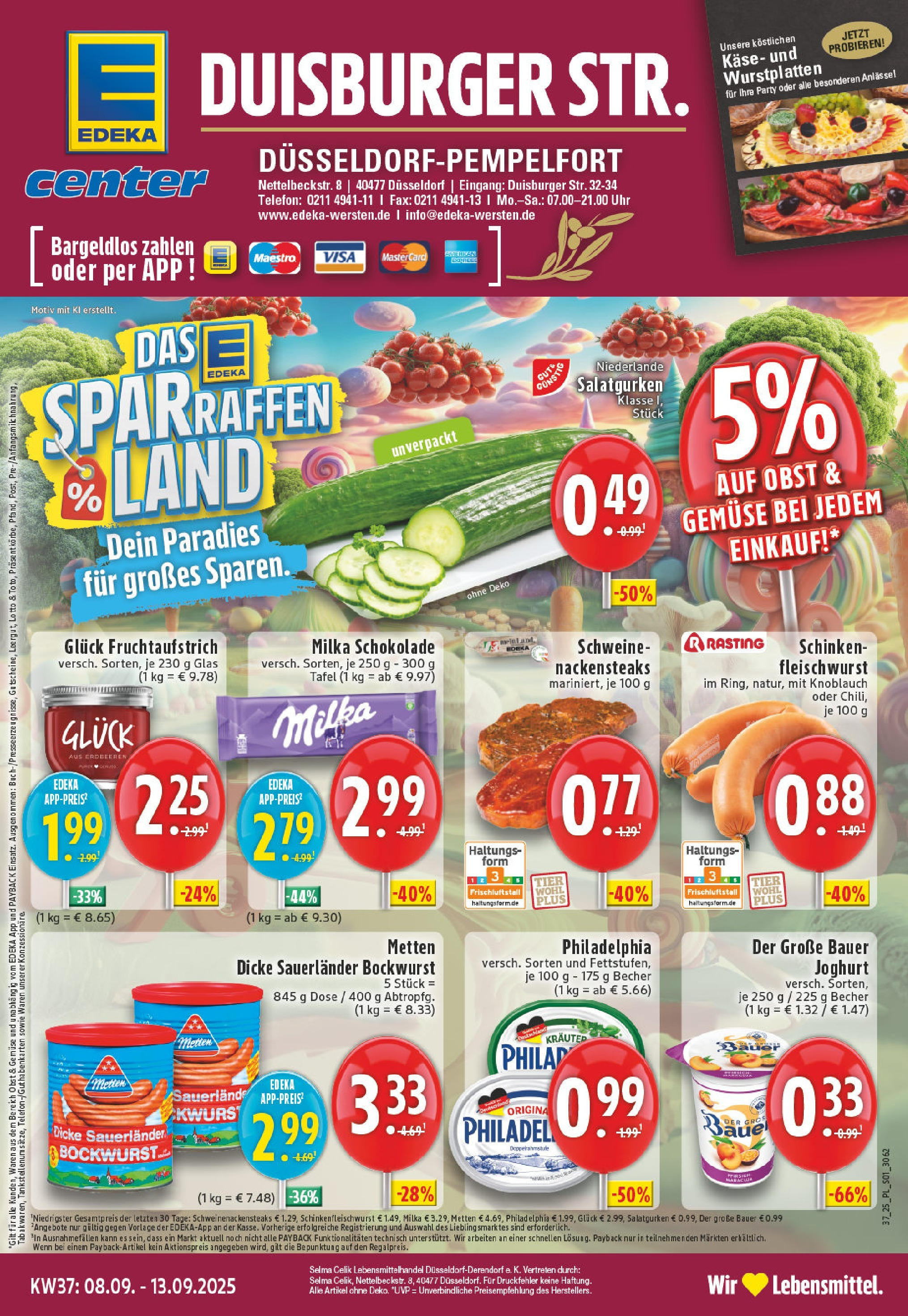 Edeka prospekt Düsseldorf-Derendorf	 (ab 07.09.2025) » Angebote Online | Seite: 1 | Produkte: Käse, Schokolade, Gemüse, Erdbeeren