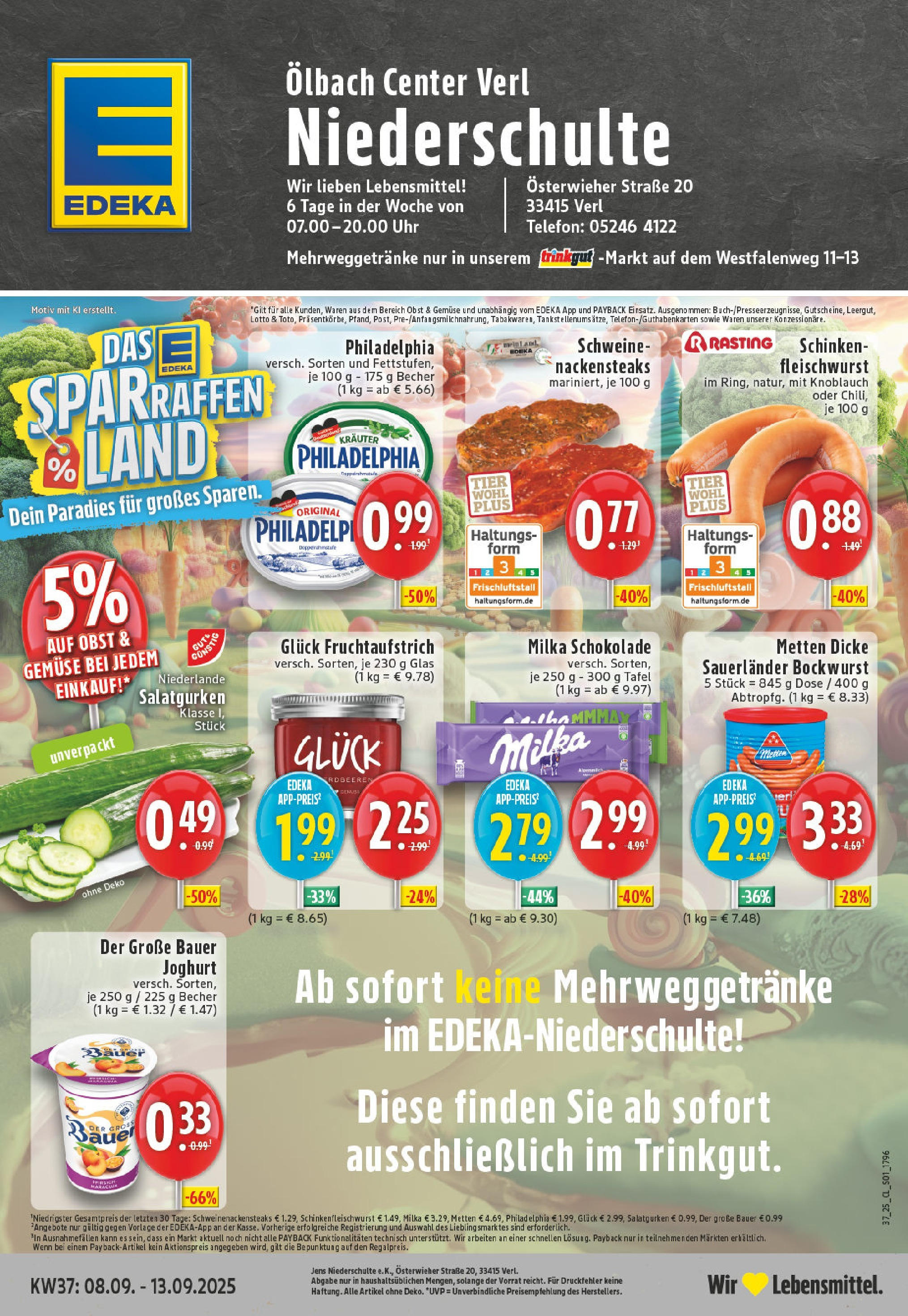 Edeka prospekt Verl	 (ab 07.09.2025) » Angebote Online | Seite: 1 | Produkte: Nackensteaks, Joghurt, Knoblauch, Uhr