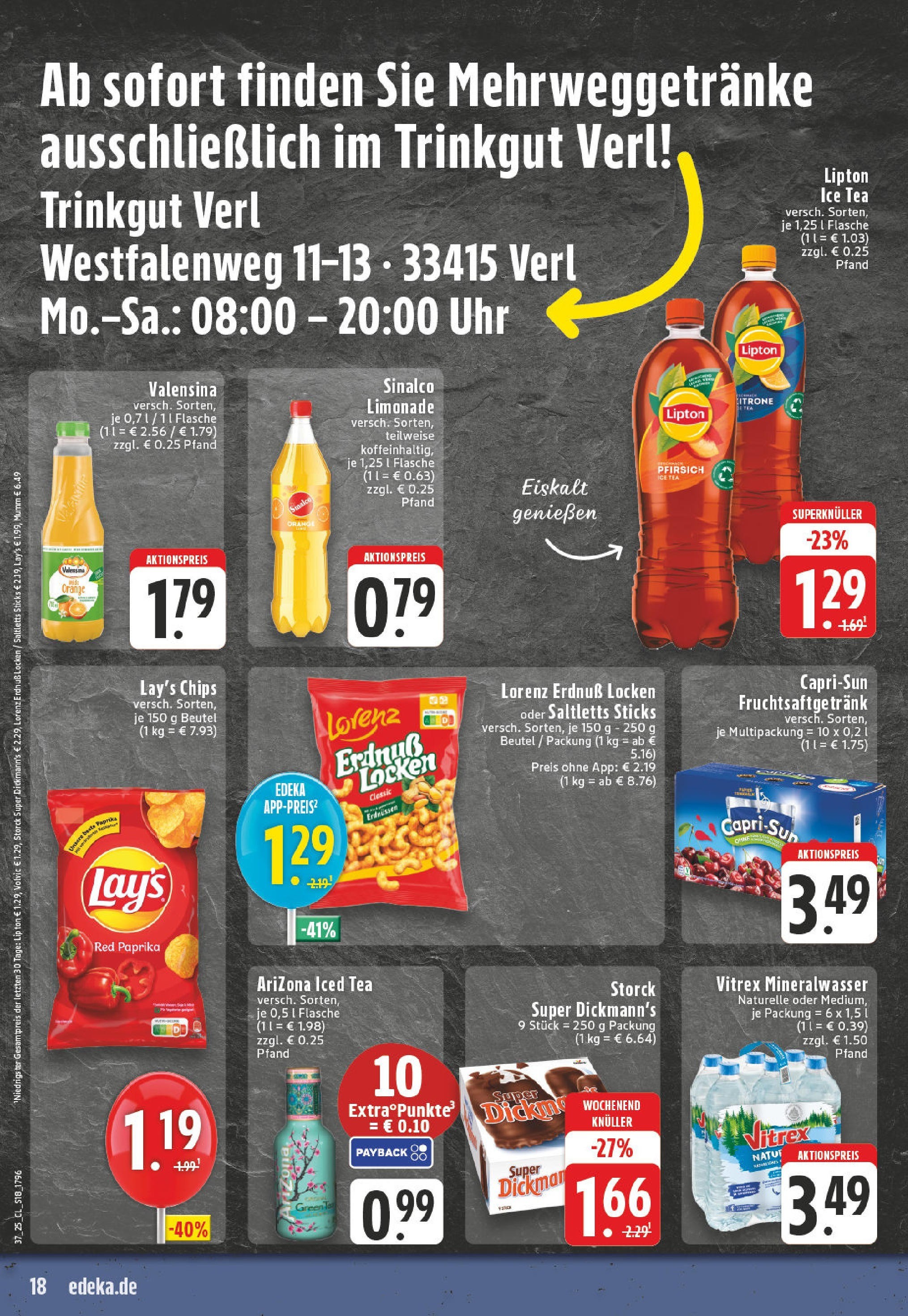 Edeka prospekt Verl	 (ab 07.09.2025) » Angebote Online | Seite: 18 | Produkte: Sinalco, Valensina, Pfirsich, Chips