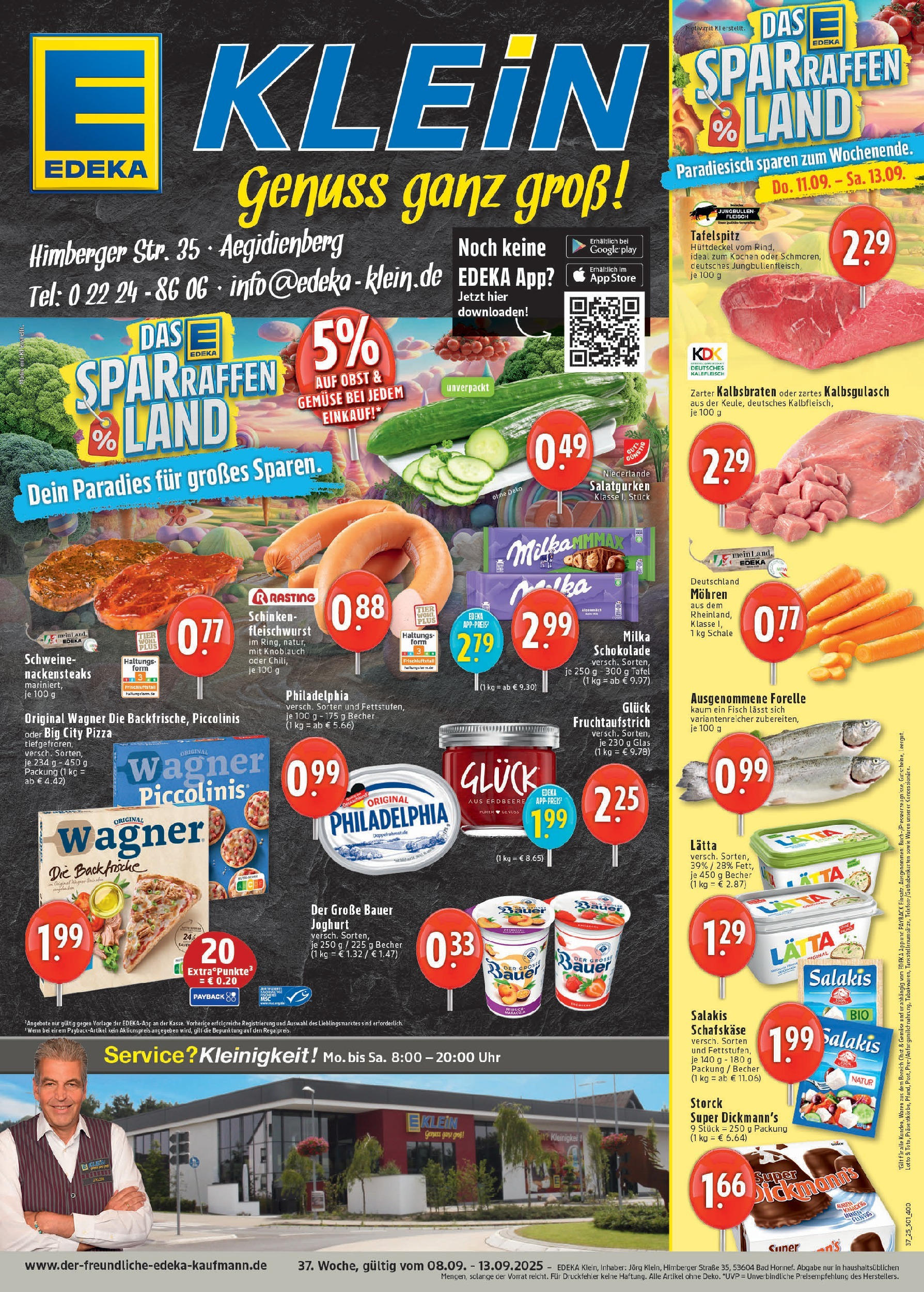 Edeka prospekt Bad Honnef (ab 07.09.2025) » Angebote Online | Seite: 1 | Produkte: Bauer joghurt, Salakis, Fleisch, Uhr Edeka prospekt Bad Honnef (ab 07.09.2025) » Angebote Online | Seite: 1 | Produkte: Bauer joghurt, Salakis, Fleisch, Uhr