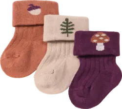 ALANA Erstlingssocken mit Ripp-Struktur & Herbst-Motiv, lila + beige + braun, Gr. 15/16